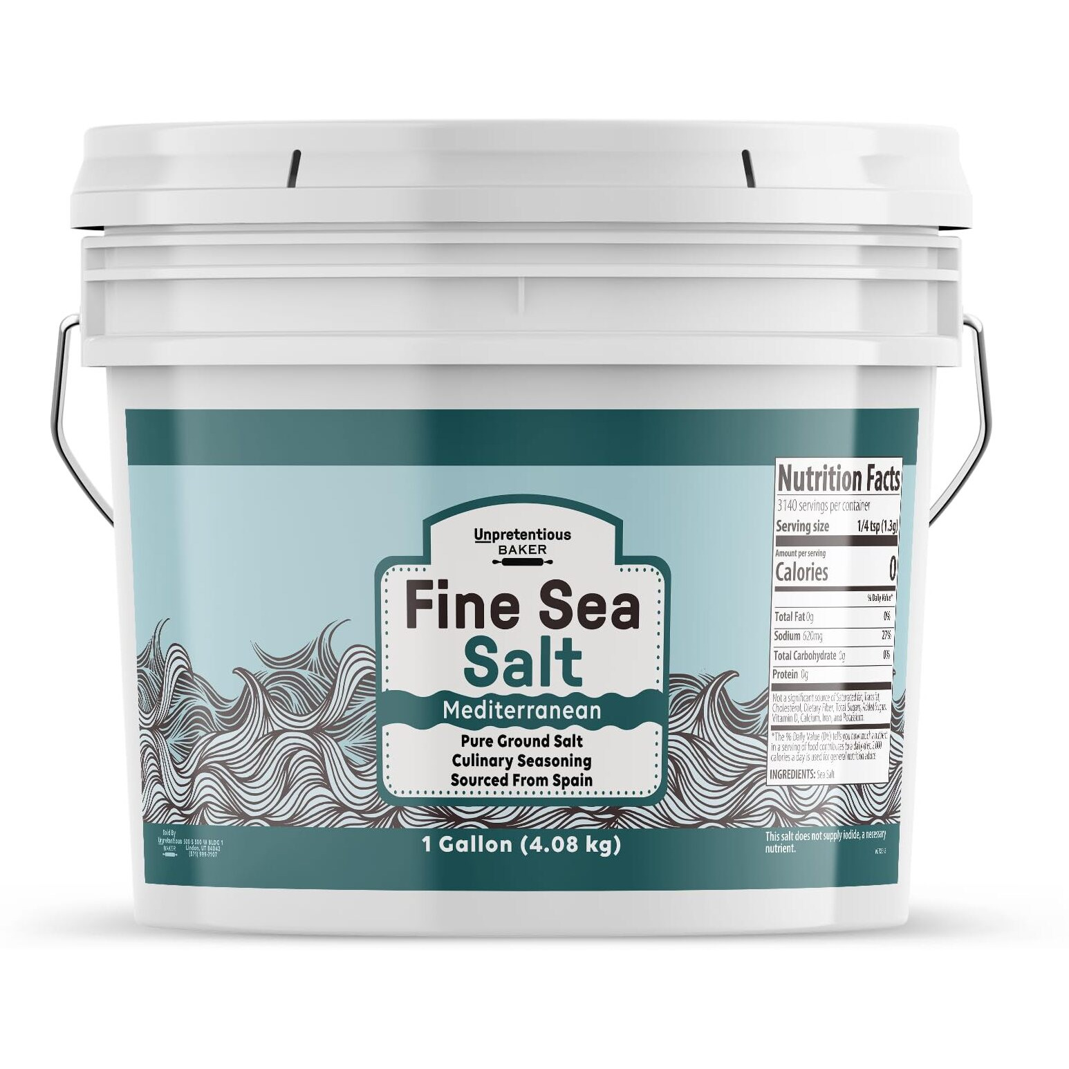 Unpretentious Fine Sea Salt (1 Gallon), Pure Evaporated Mediterranean Sea Salt