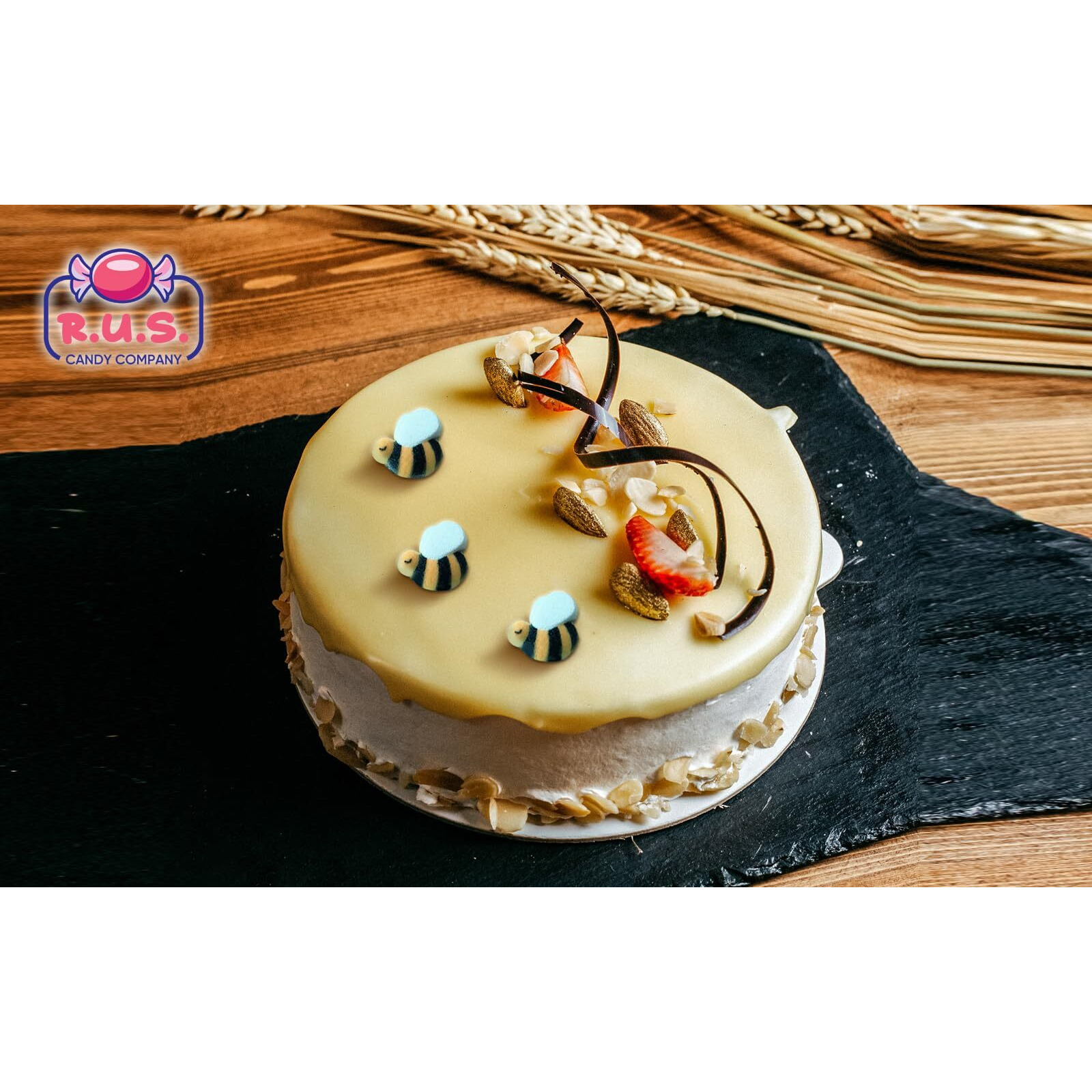 Bees Cake Decorations- Bumble Bee Shaped Edible Hard Sugar Decorations, 24 Pcs By R.U.S. Candy Company