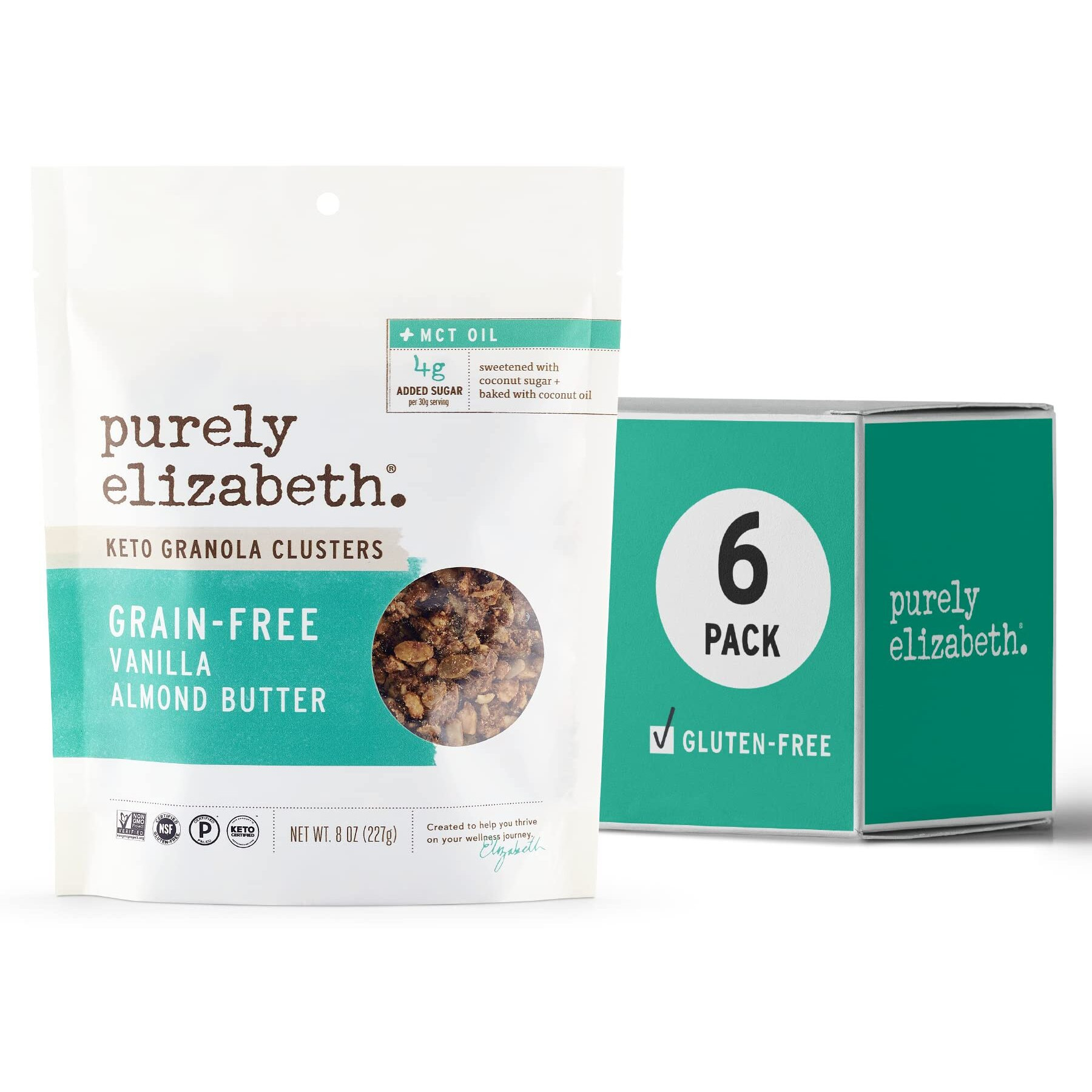 Purely Elizabeth, Vanilla Almond Butter, Keto Granola With Mct Oil, Grain-Free (6 Ct, 48Oz Bulk)