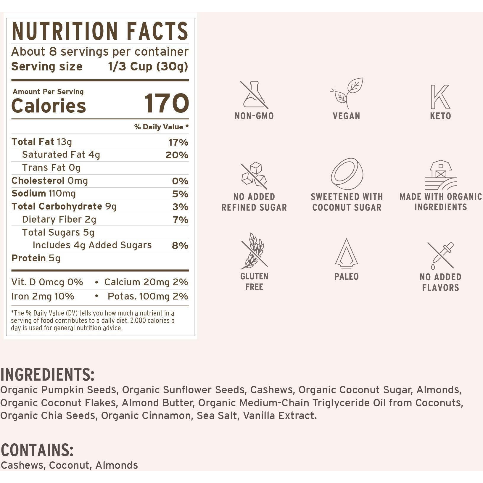 Purely Elizabeth, Vanilla Almond Butter, Keto Granola With Mct Oil, Grain-Free (6 Ct, 48Oz Bulk)