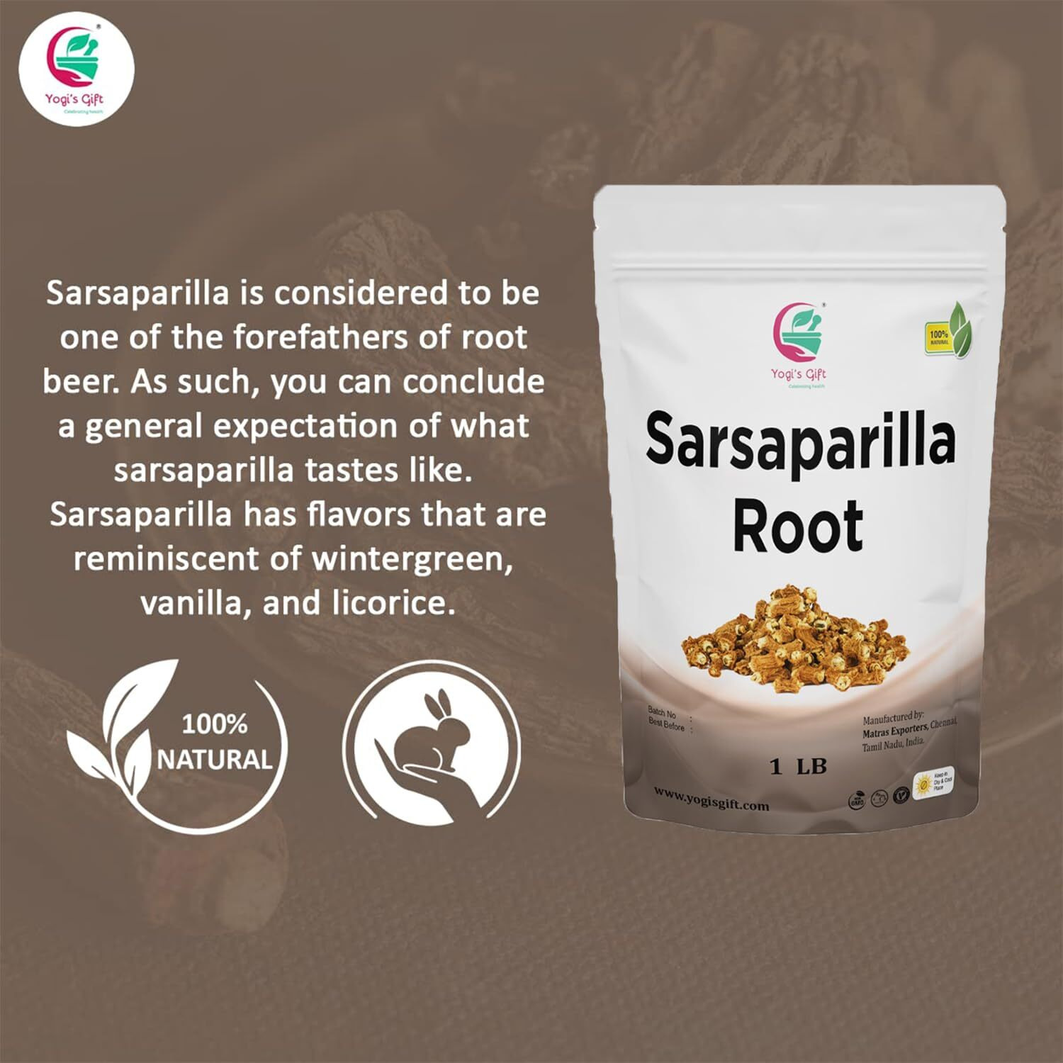 Sarsaparilla Root Whole 1 Lb | Indian Sarsaparilla | Hemidesmus Indicus | By Yogi's Gift
