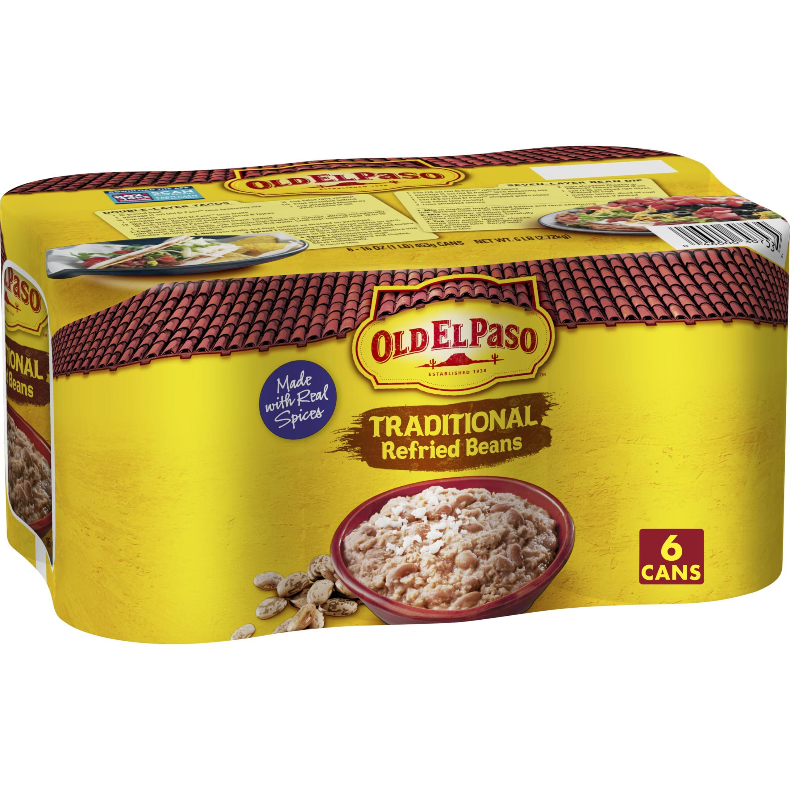Old El Paso Traditional Refried Beans, 6 Cans, 96 Oz.