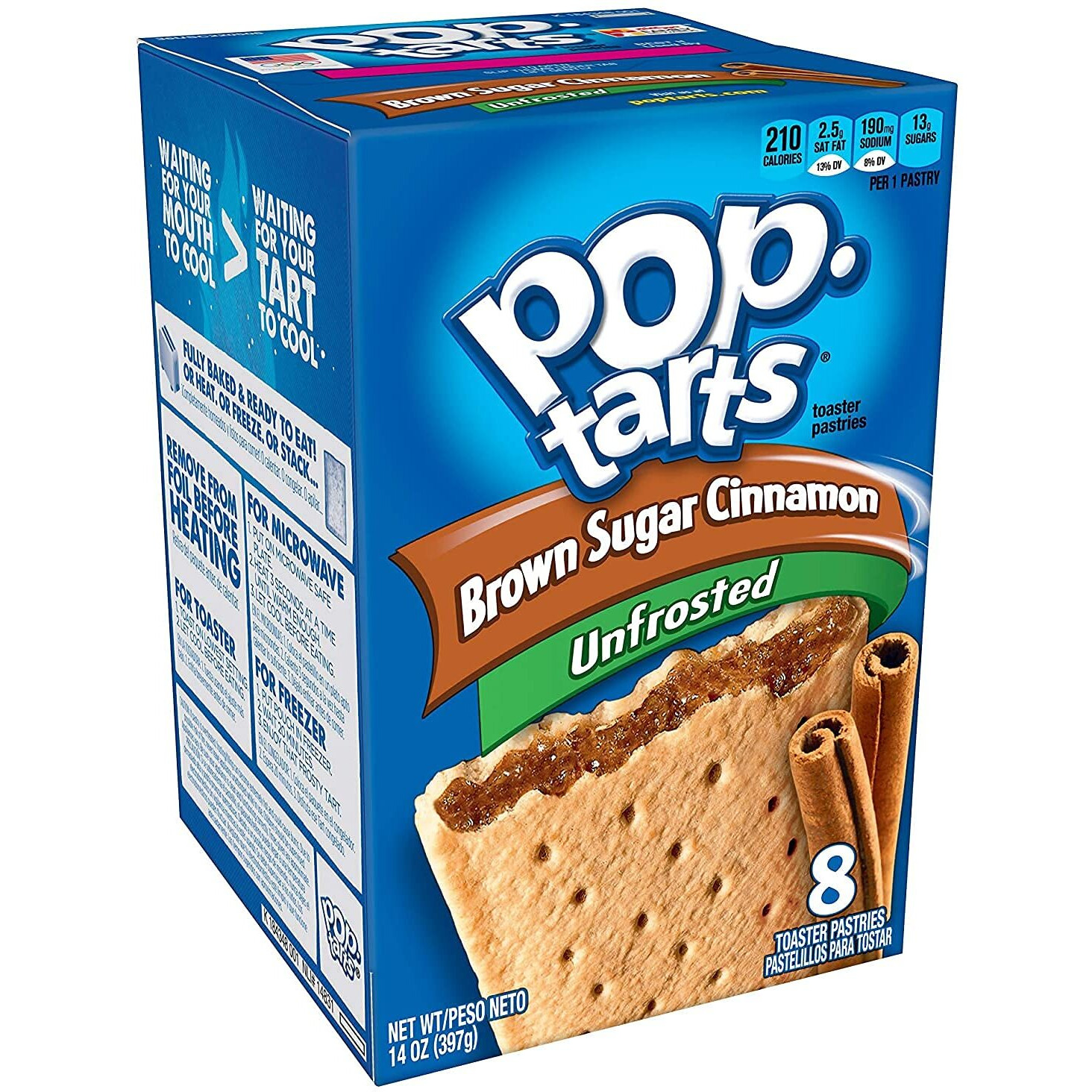 Pop Tarts Toaster Pastries, Unfrosted Brown Sugar Cinnamon 8 Ea (Pack Of 2)