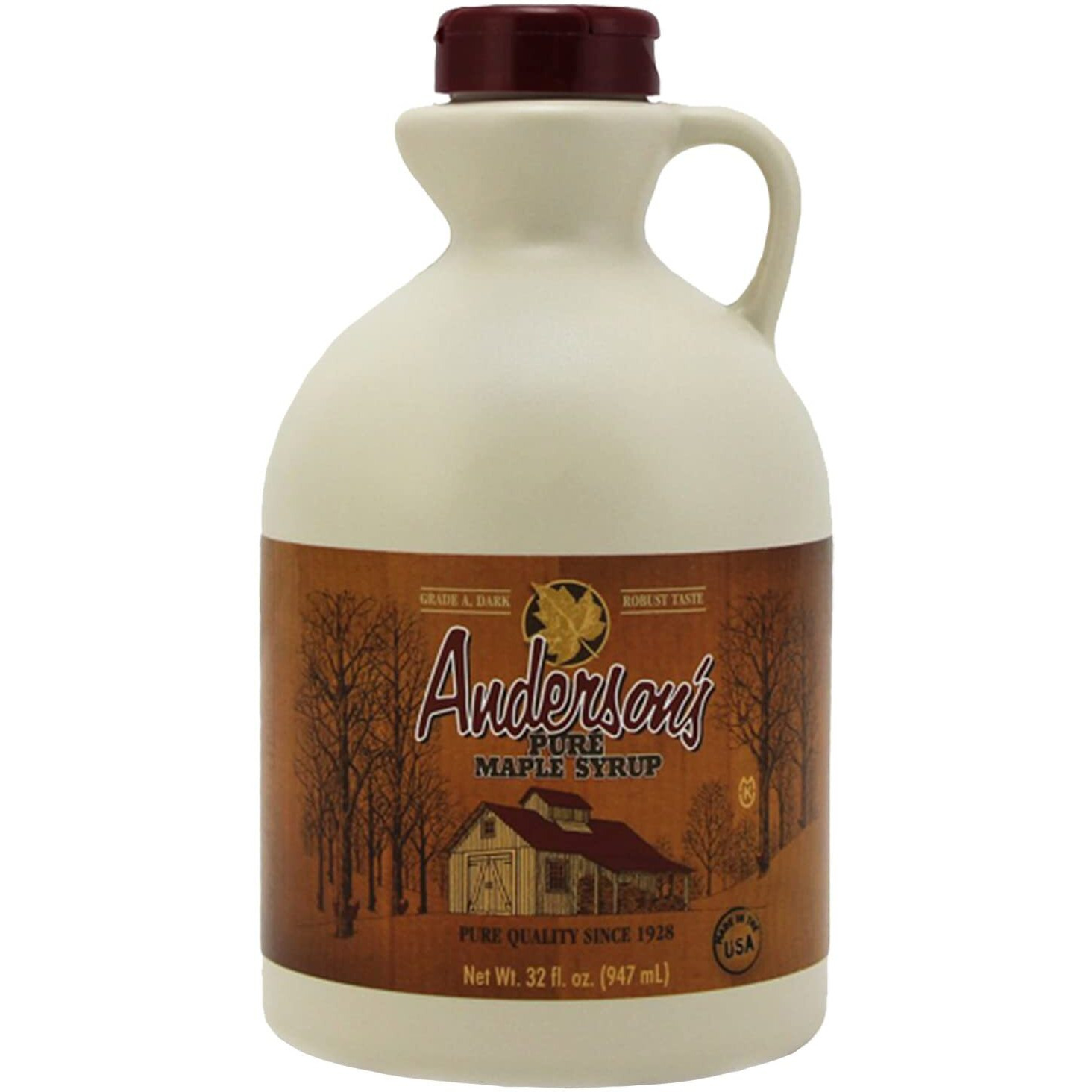 Anderson's Maple Syrup Dark Pure Maple Syrup In A 32 Oz. Plastic Jug, Brown
