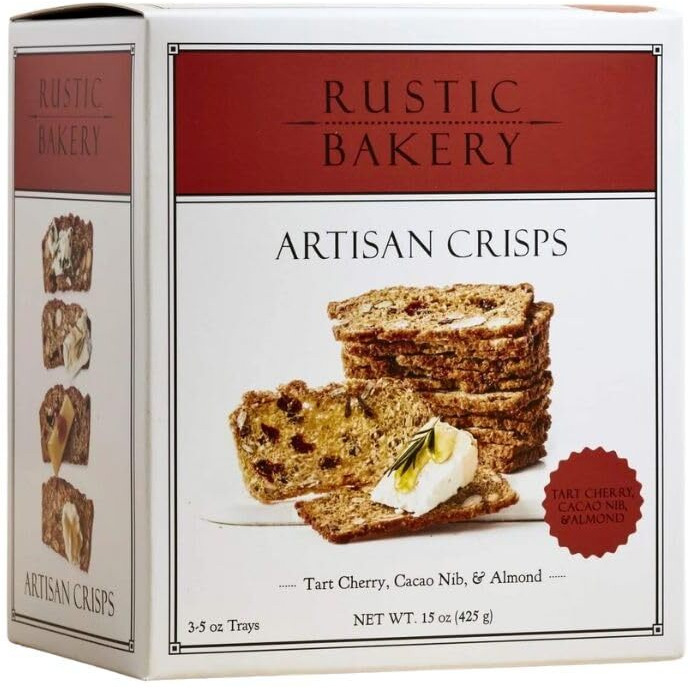 Rustic Bakery Artisan Crisps - Tart Cherry, Cacao Nib, & Almond - Artisan Crackers For Cheese Platter Or Snacking - Slightly Sweet Cracker For Cheese Pairing - Made In California - Pack Of 3 - 5 Oz Trays