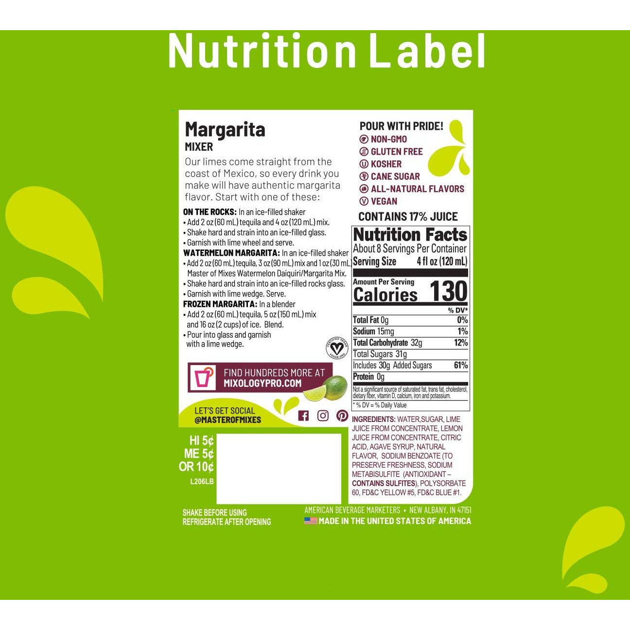 Master Of Mixes Margarita Drink Mix, Ready To Use, 1.75 Liter Bottle (59.2 Fl Oz), Pack Of 3