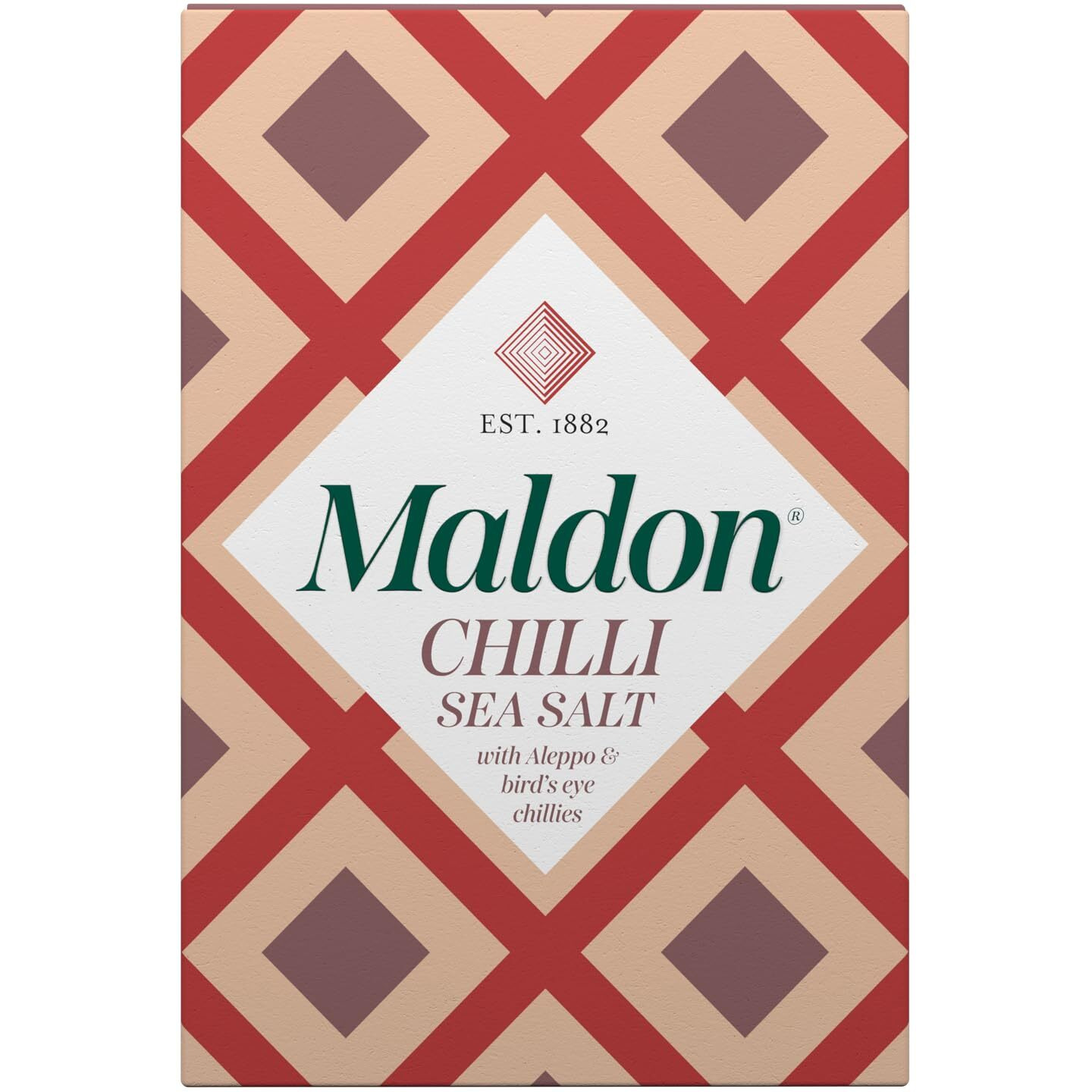 Maldon Chilli Sea Salt Flakes, Blended With Aleppo & Birds Eye Chillies - Take Simple Dishes To The Next Level - Fantastic Flavour - Unique Pyramid-Shaped Sea Salt Flakes - 100G Box