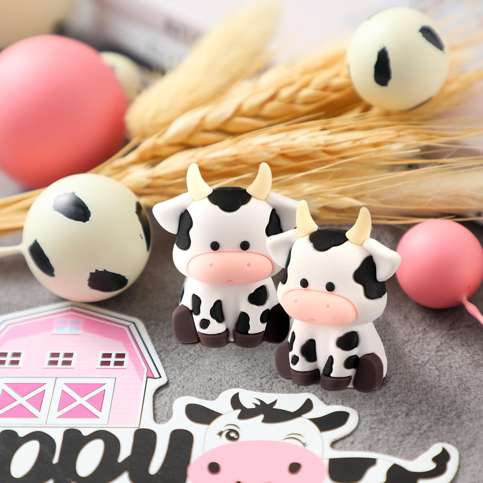 Pinkunn 23 Pcs Cow Cake Topper Farm Cake Decor Cow Cake Decorations With Cow Miniature Figurines Animal Birthday Party For Cow Theme Baby Shower Birthday Party Cake Decorations Supplies