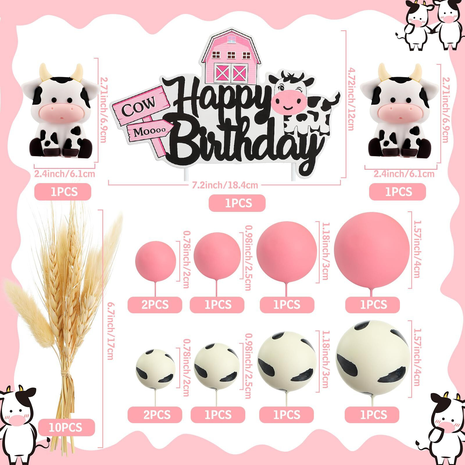 Pinkunn 23 Pcs Cow Cake Topper Farm Cake Decor Cow Cake Decorations With Cow Miniature Figurines Animal Birthday Party For Cow Theme Baby Shower Birthday Party Cake Decorations Supplies