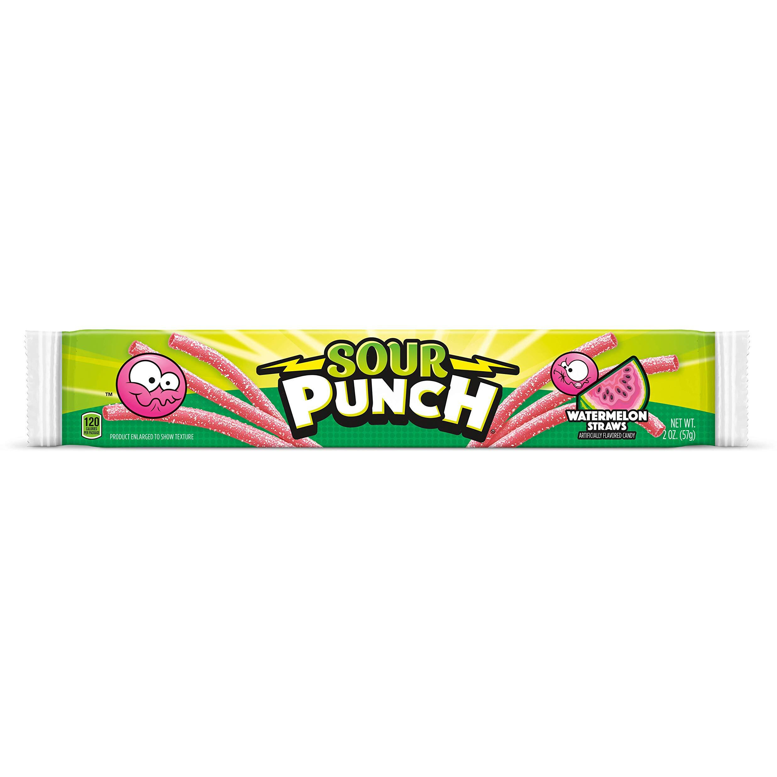 Sour Punch Straws, Watermelon Fruit Flavor, 2Oz Tray (24 Pack), Soft & Chewy Candy