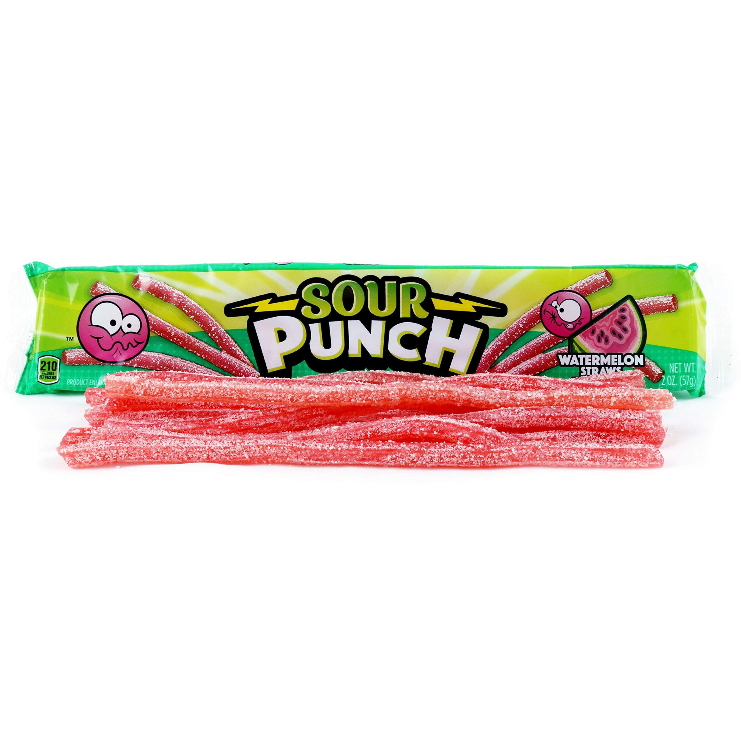 Sour Punch Straws, Watermelon Fruit Flavor, 2Oz Tray (24 Pack), Soft & Chewy Candy