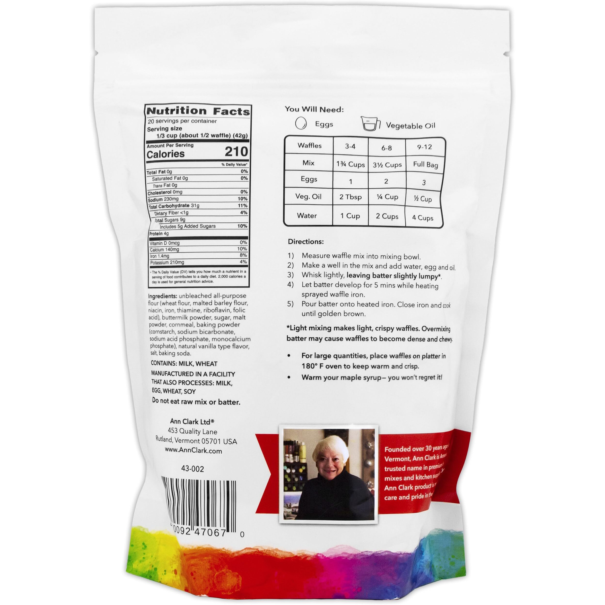 Ann Clark Gourmet Malted Belgian Waffle Mix, Large 30 Oz. Made In Usa