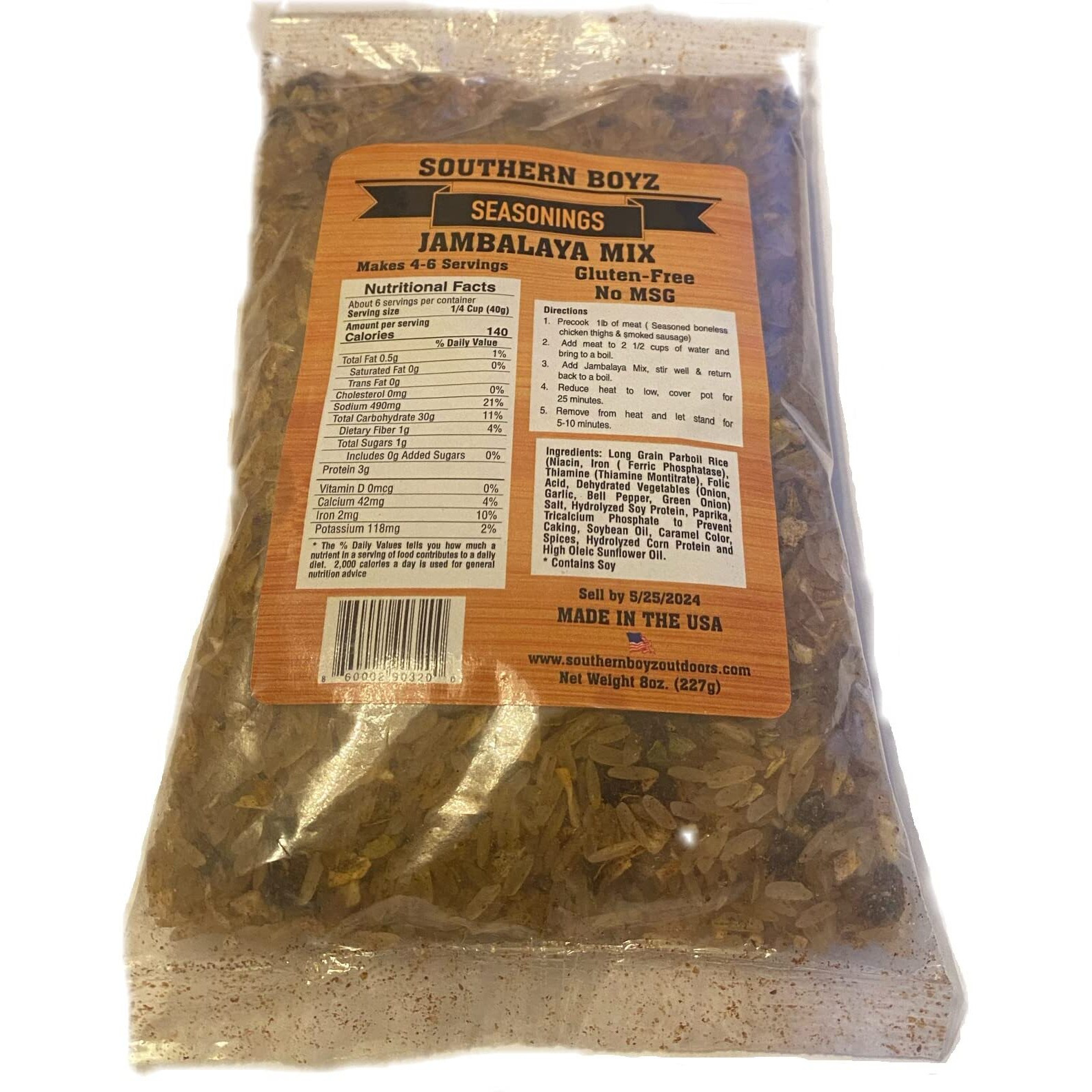 Southern Boyz Seasonings Jambalaya Mix With Rice, 8 Ounce Bag (No Msg, Gluten-Free Blend - Makes 4-6 Servings)