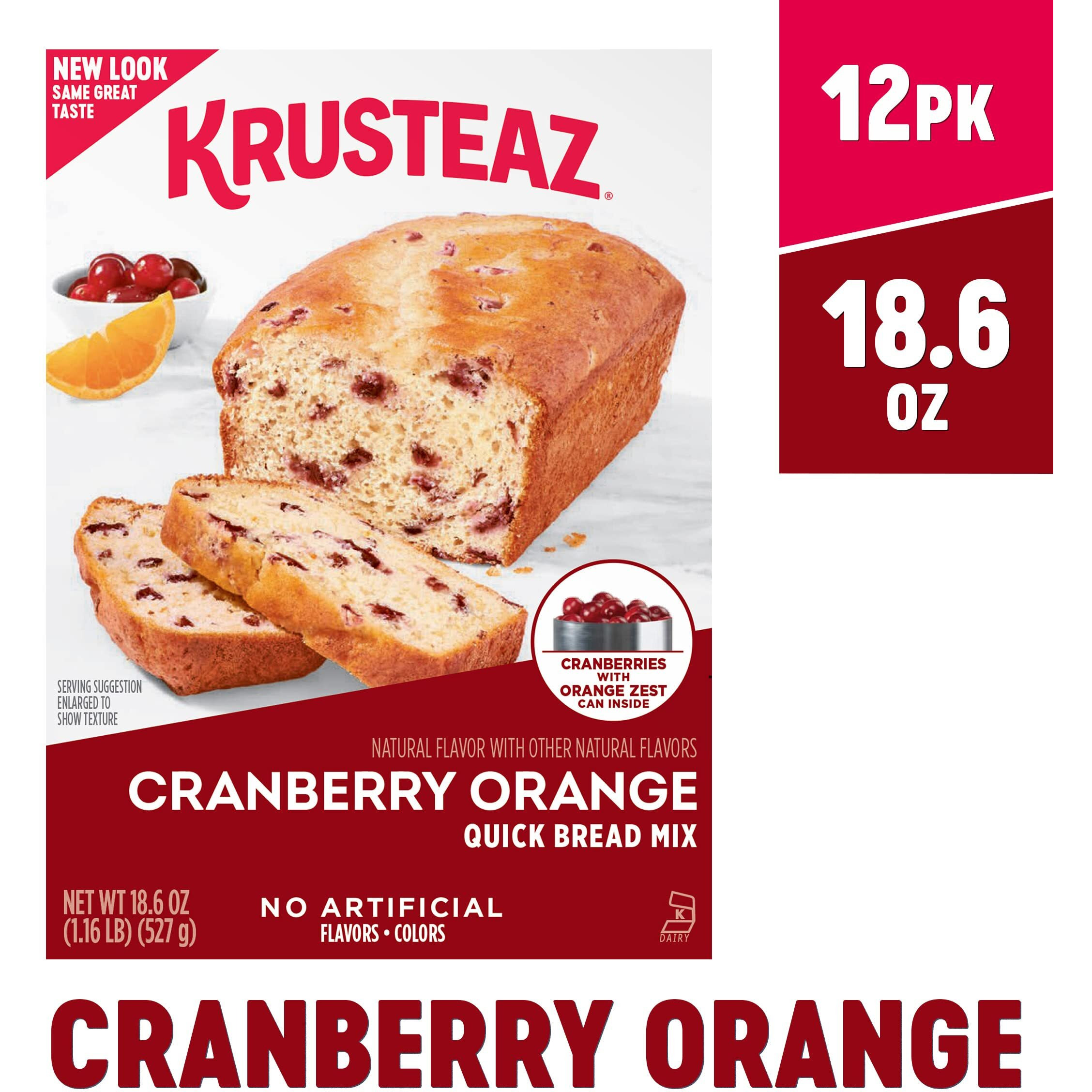 Krusteaz Cranberry Orange Quick Bread Mix, Made With Real Cranberries & Orange Zest, 18.6 Oz Boxes (Pack Of 12)
