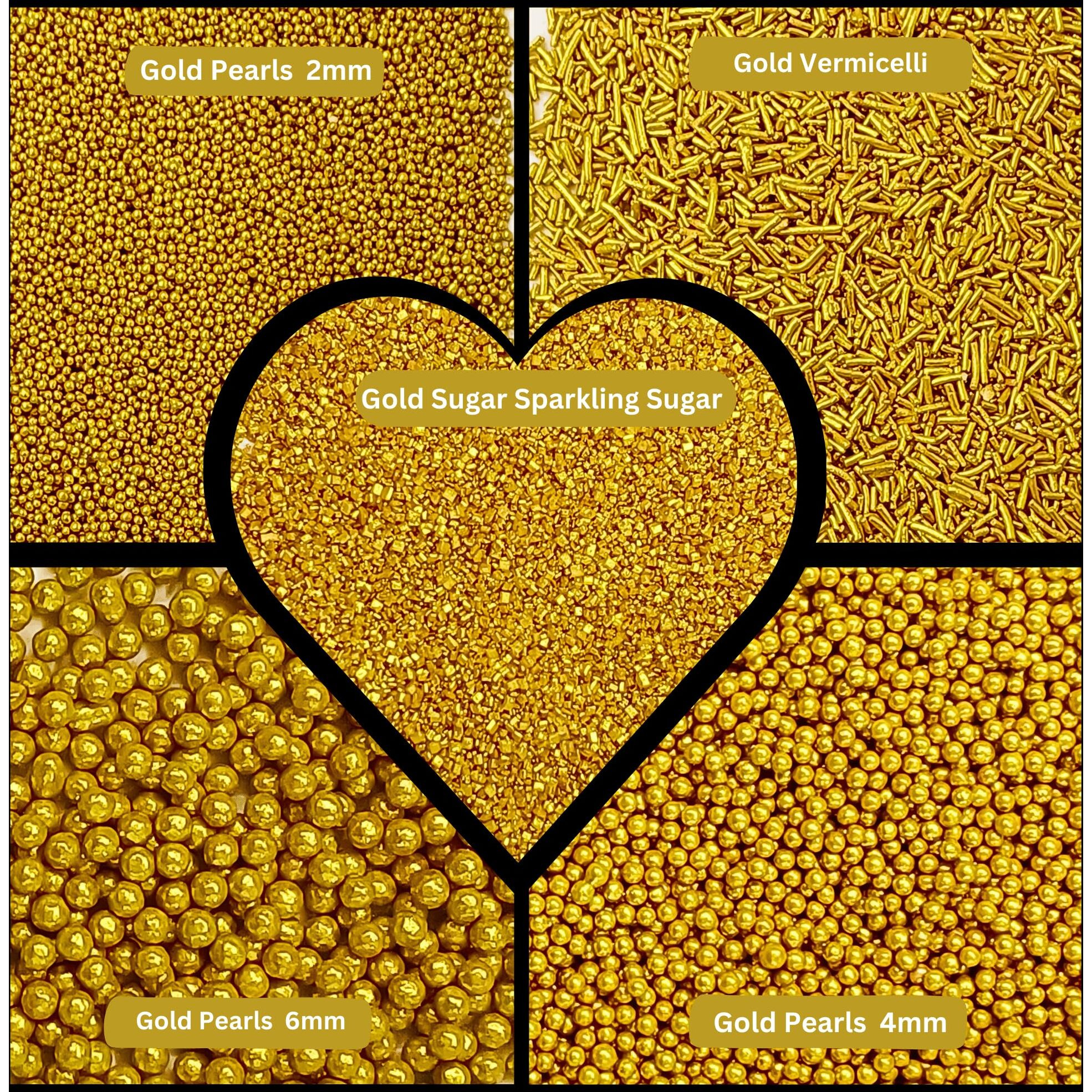 Confect Gold Sprinkles | Sprinkles For Cakes & Cupcakes Decoration | Birthday Sprinkles | Assorted Pack Of 5 Golden Glam Gold Sprinkles Mix Dragees, Jimmies & Sparkling Sugar - 3.5 Oz