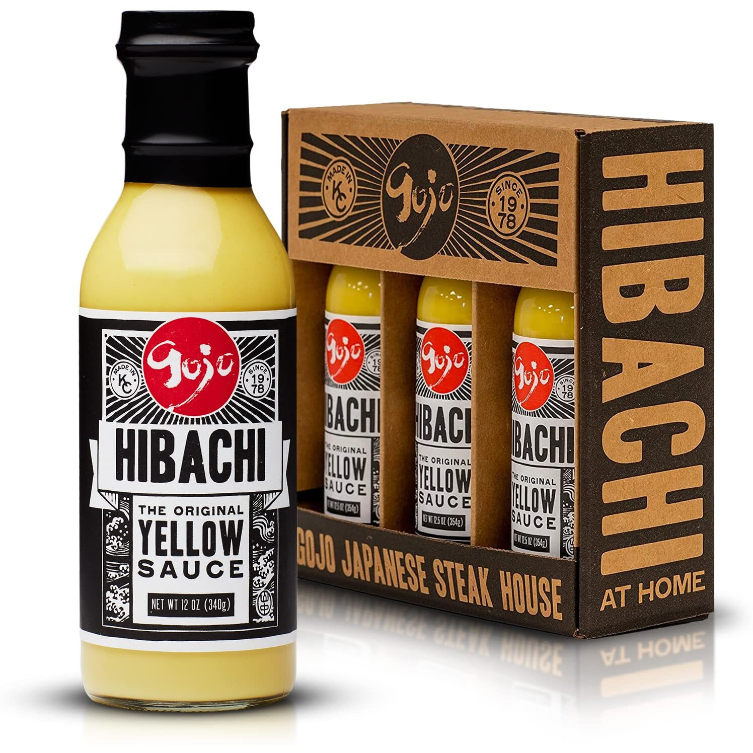 Gojo Hibachi Yellow Sauce - Tangy & Buttery Flavor I The Original Gojo Japanese Steakhouse Sauce I Create Easy Japanese Food And Asian Dishes At Home I Meat, Noodles & Sushi Sauce | 12Oz Yellow Sauce (3 Pack)