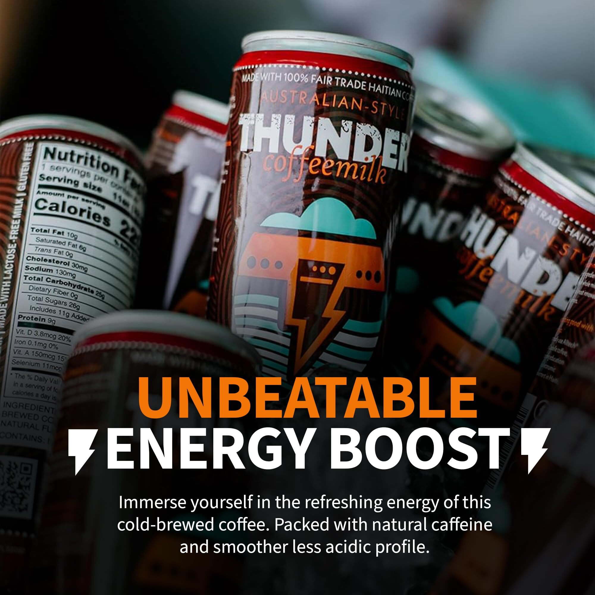 Thunder Coffeemilk - 11 Oz Aussie Style Cold-Brewed Canned Coffee (Latte), Convenient Coffee Can For Grab & Go, Natural Protein-Rich Cold Brewed Coffee In Handy Cold Brew Cans, Mocha, 12 Pack