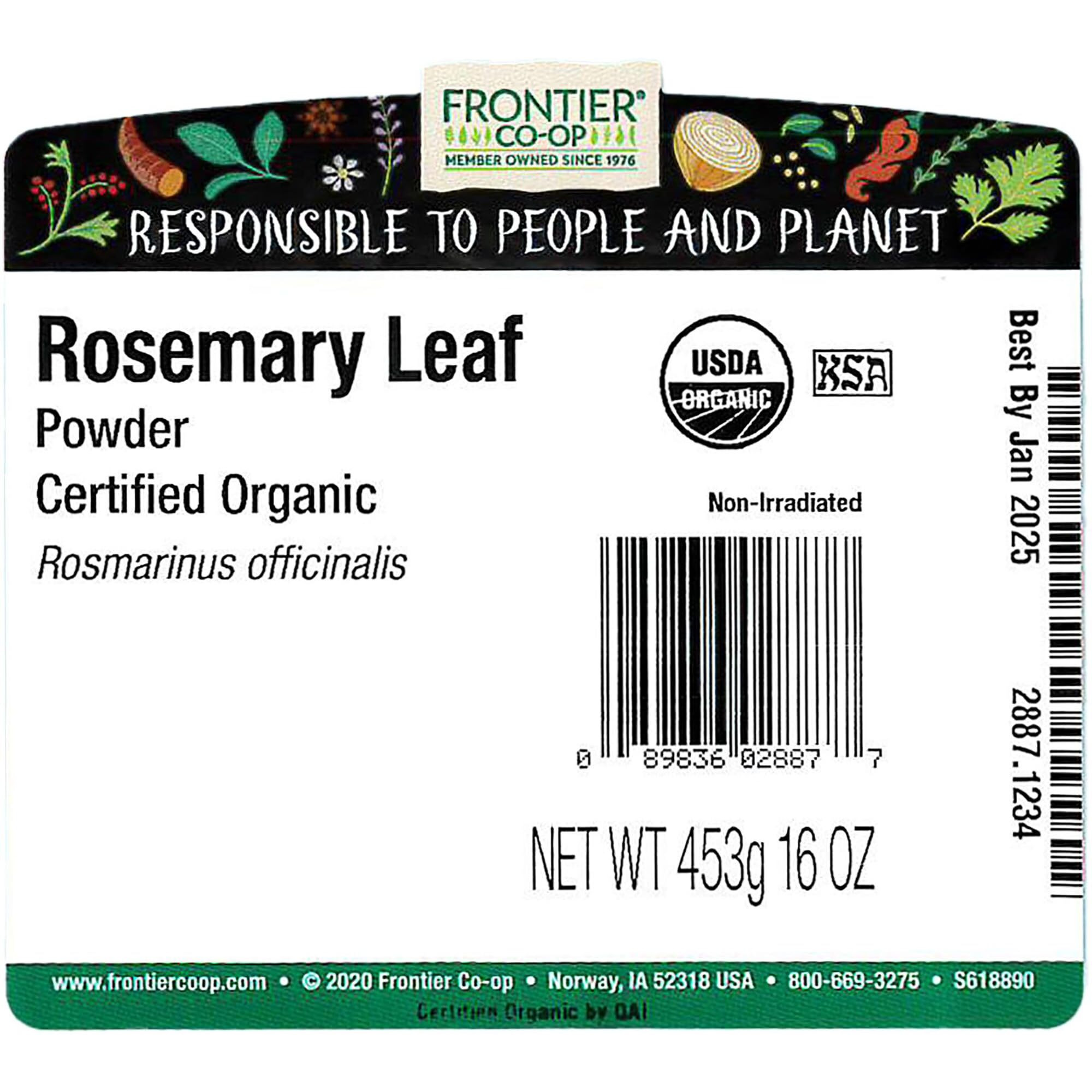 Frontier Co-Op Organic Rosemary Leaf Powder, 1Lb Bulk Bag - Natural & Dried Rosemary Leaves Powder - Ideal For Cooking, Baking, Kosher