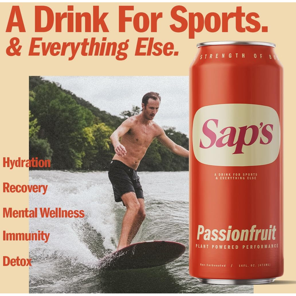 Saps Rapid Rehydration Sports Drink - 12 Cans, Passionfruit With Electrolytes And Adaptogens For Workouts, Wellness - Zero Artificial Colors, Flavors, Or Sugars