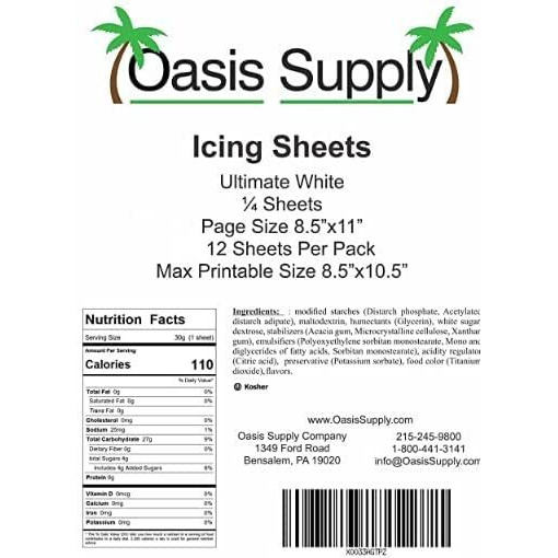 Oasis Supply Ultra Premium, Pliable, Non Cracking Icings Sheets, White (8.5"" X 11.5"", 12)