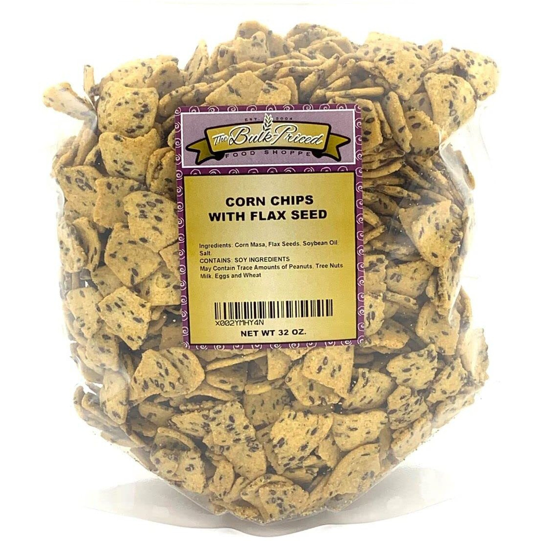 Corn Chips With Flax Seed, Healthy Snacks, Bulk Size (2 Lb. Resealable Zip Lock Stand Up Bag)
