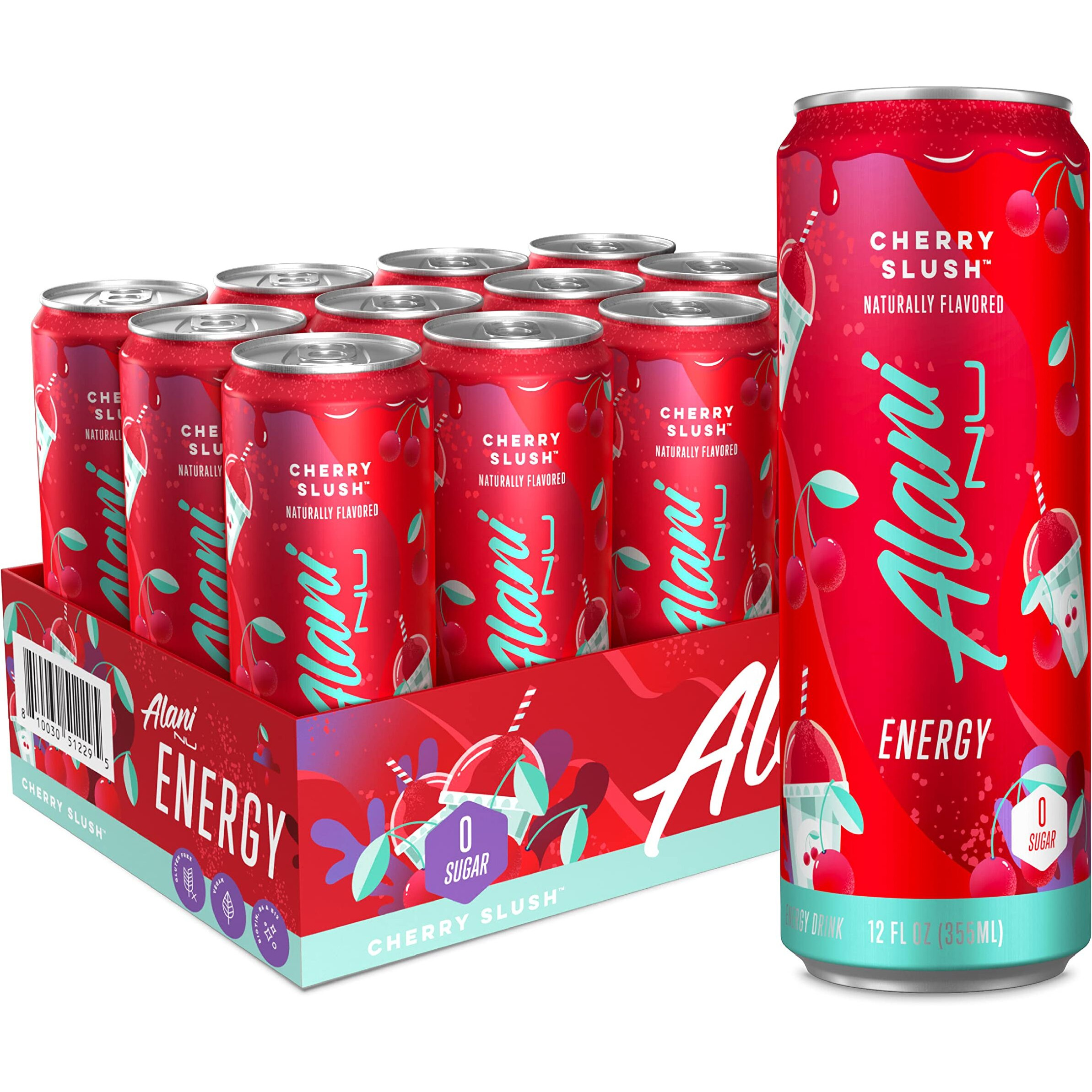 Alani Nu Cherry Slush Sugar Free, Low Calorie Energy Drinks | 200Mg Caffeine | Pre Workout Performance With Antioxidants | Biotin B Vitamins | Zero Sugar | 10 Calories | 12 Fl Oz Cans