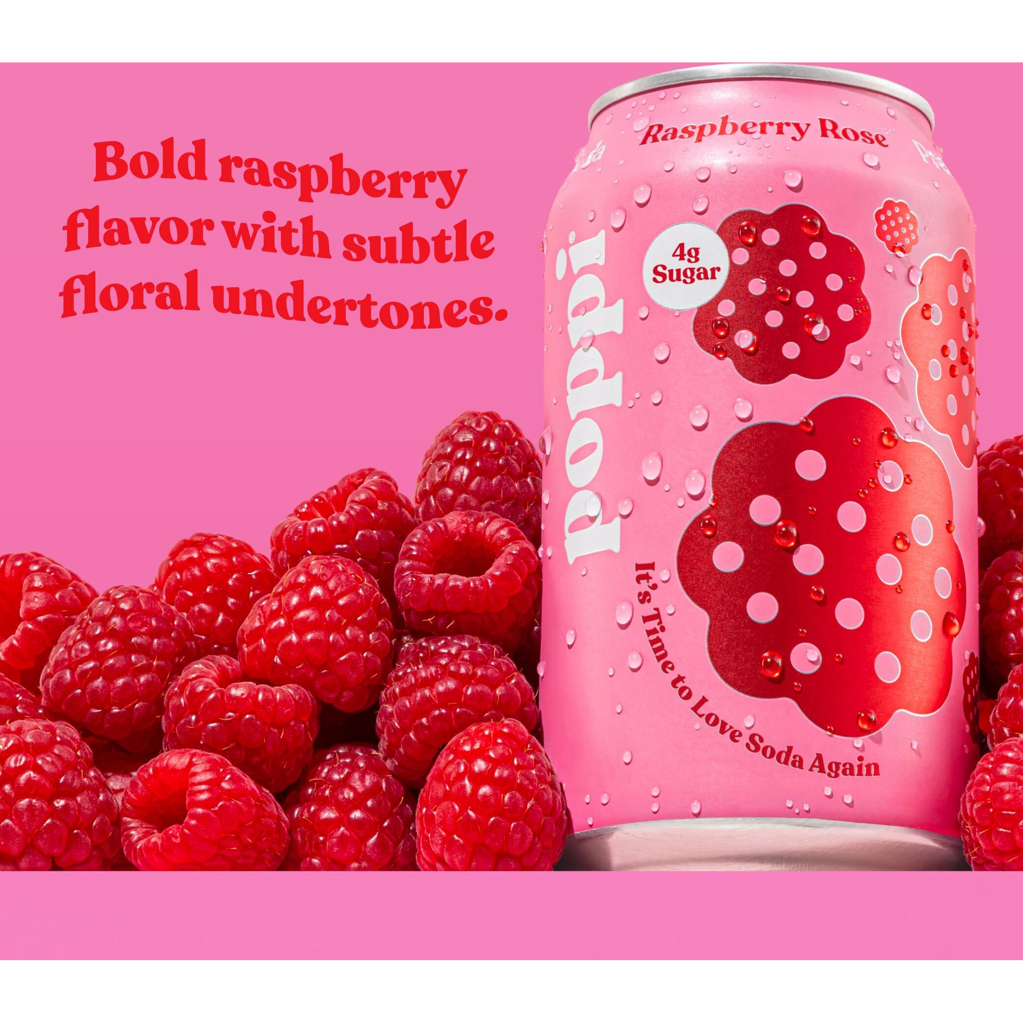 Poppi Sparkling Prebiotic Soda, Beverages W/Apple Cider Vinegar, Seltzer Water & Fruit Juice, Raspberry Rose, 12Oz (12 Pack) (Packaging May Vary)