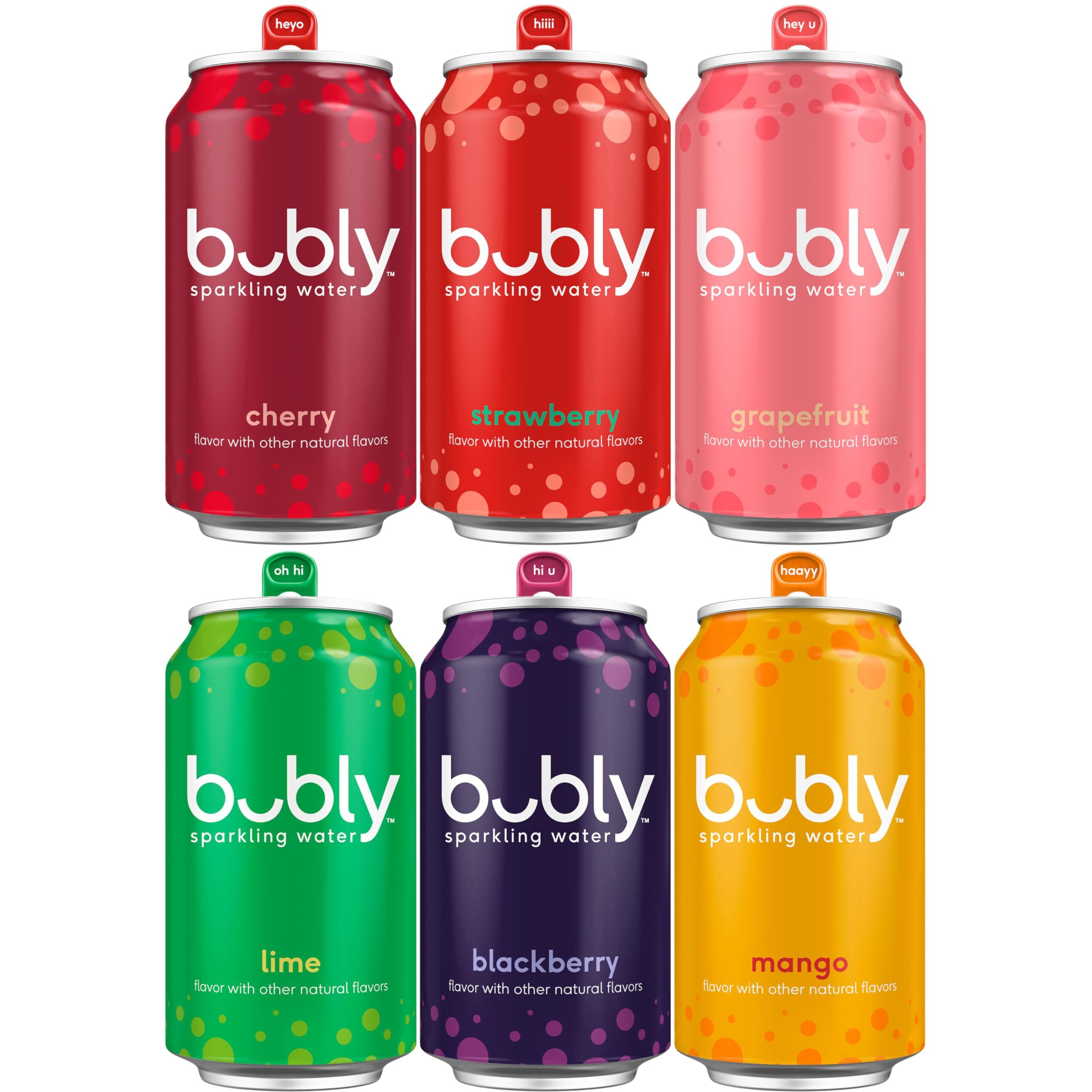 Bubly Sparkling Water, 6 Flavor Variety Pack (Blackberry, Lime, Cherry, Grapefruit, Strawberry, Mango), Zero Sugar & Zero Calories, Seltzer Water, 12 Fl Oz Cans (Pack Of 18)