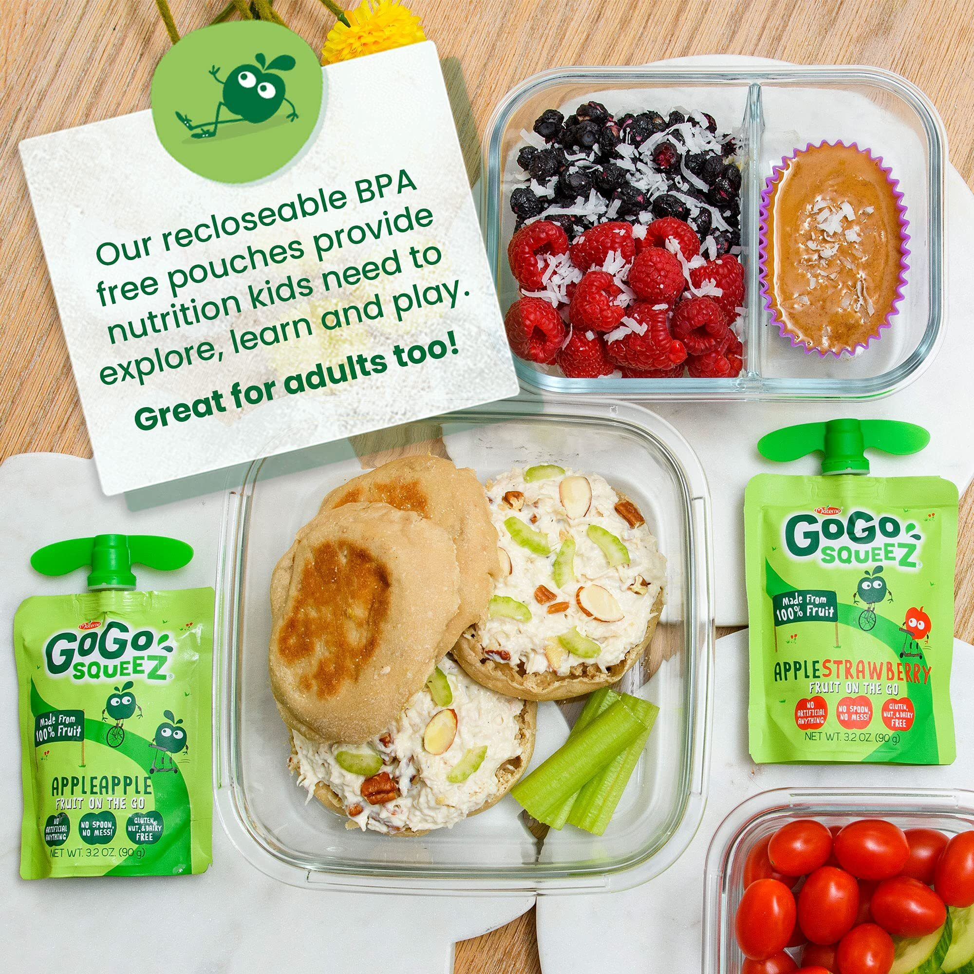 Gogo Squeez Fruit On The Go, Apple Apple, 3.2 Oz (Pack Of 20), Unsweetened Fruit Snacks For Kids, Gluten Free, Nut Free And Dairy Free, Recloseable Cap, Bpa Free Pouches