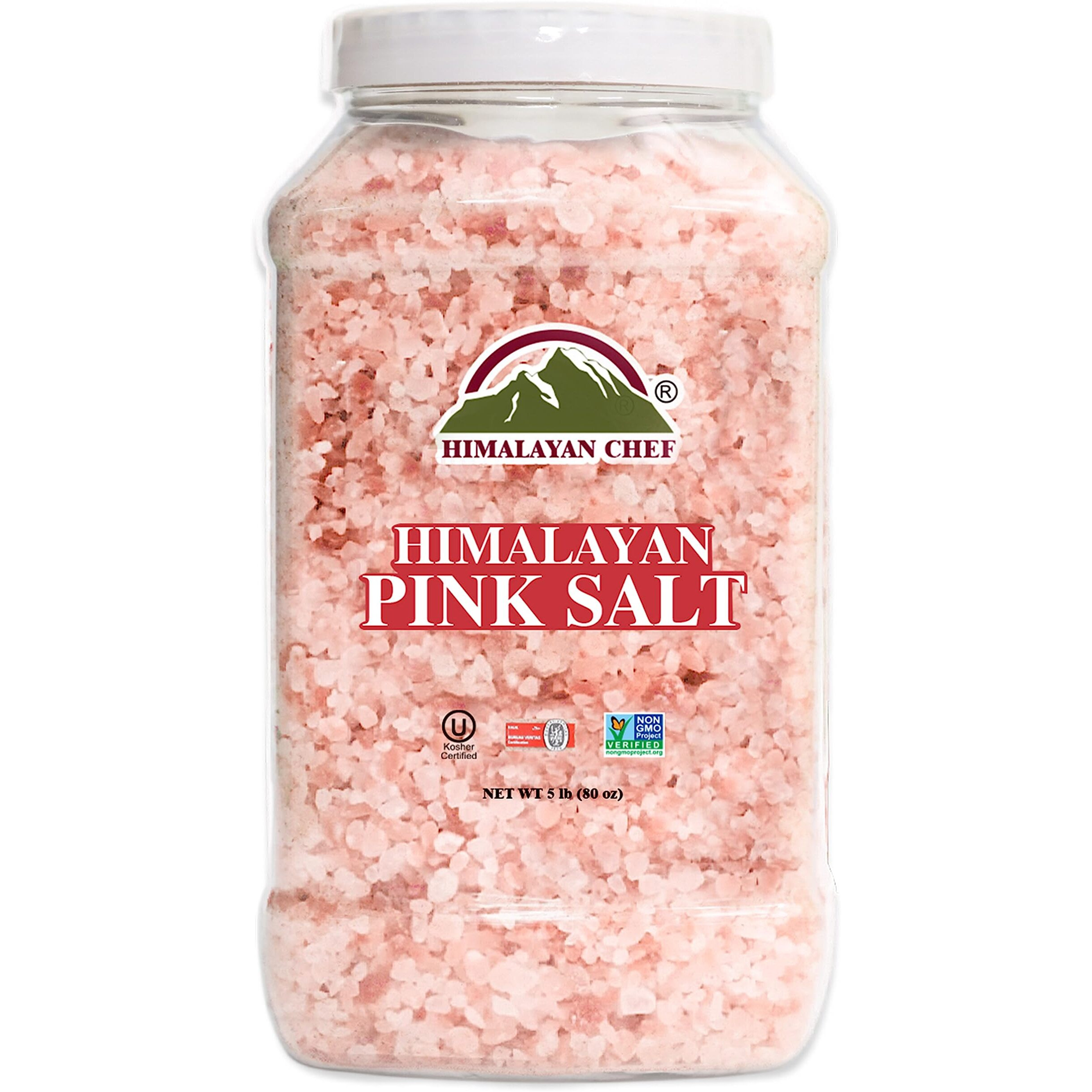 Himalayan Chef Pink Himalayan Salt Coarse Grain, Plastic Jar - 5 Lbs. For Refill Grinders