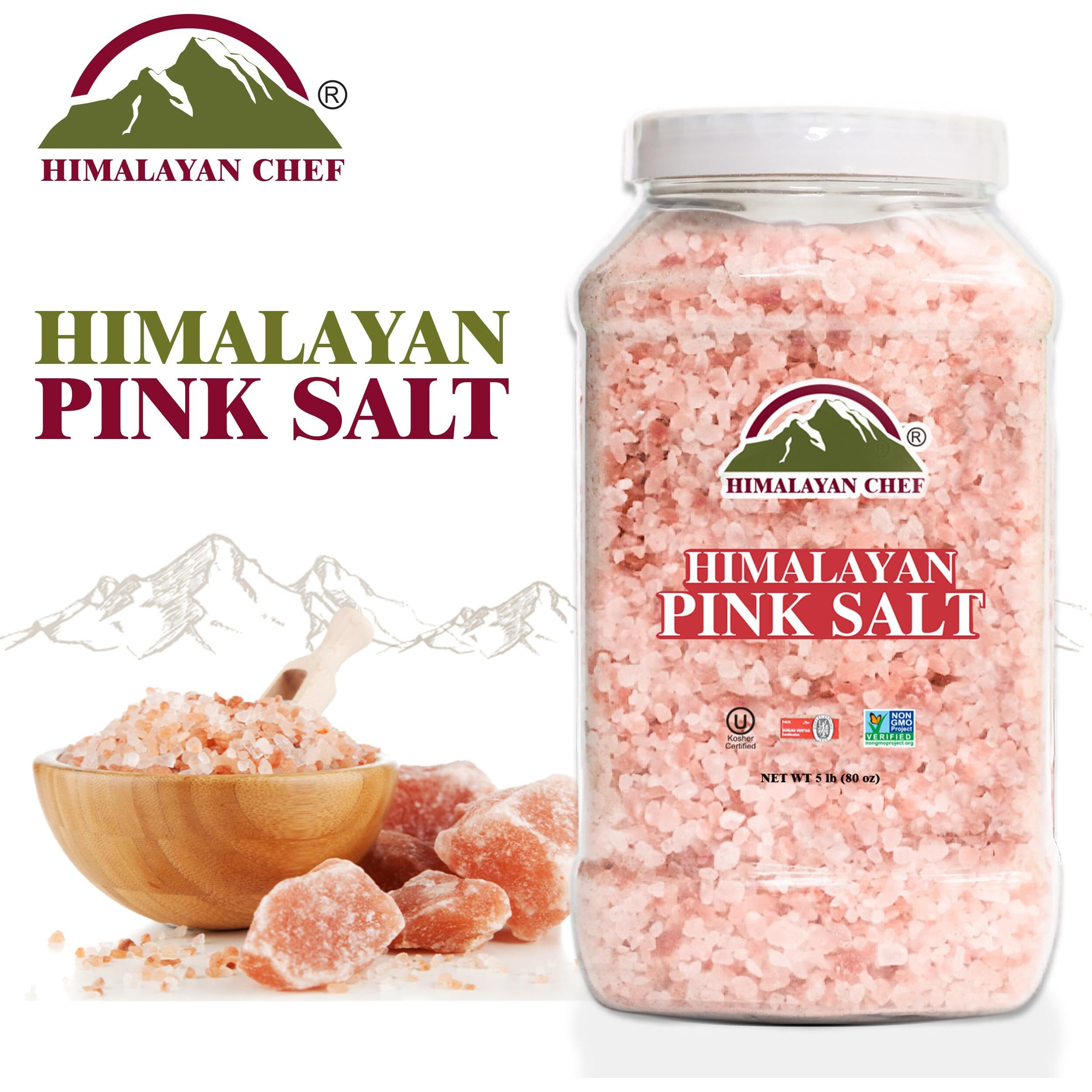 Himalayan Chef Pink Himalayan Salt Coarse Grain, Plastic Jar - 5 Lbs. For Refill Grinders