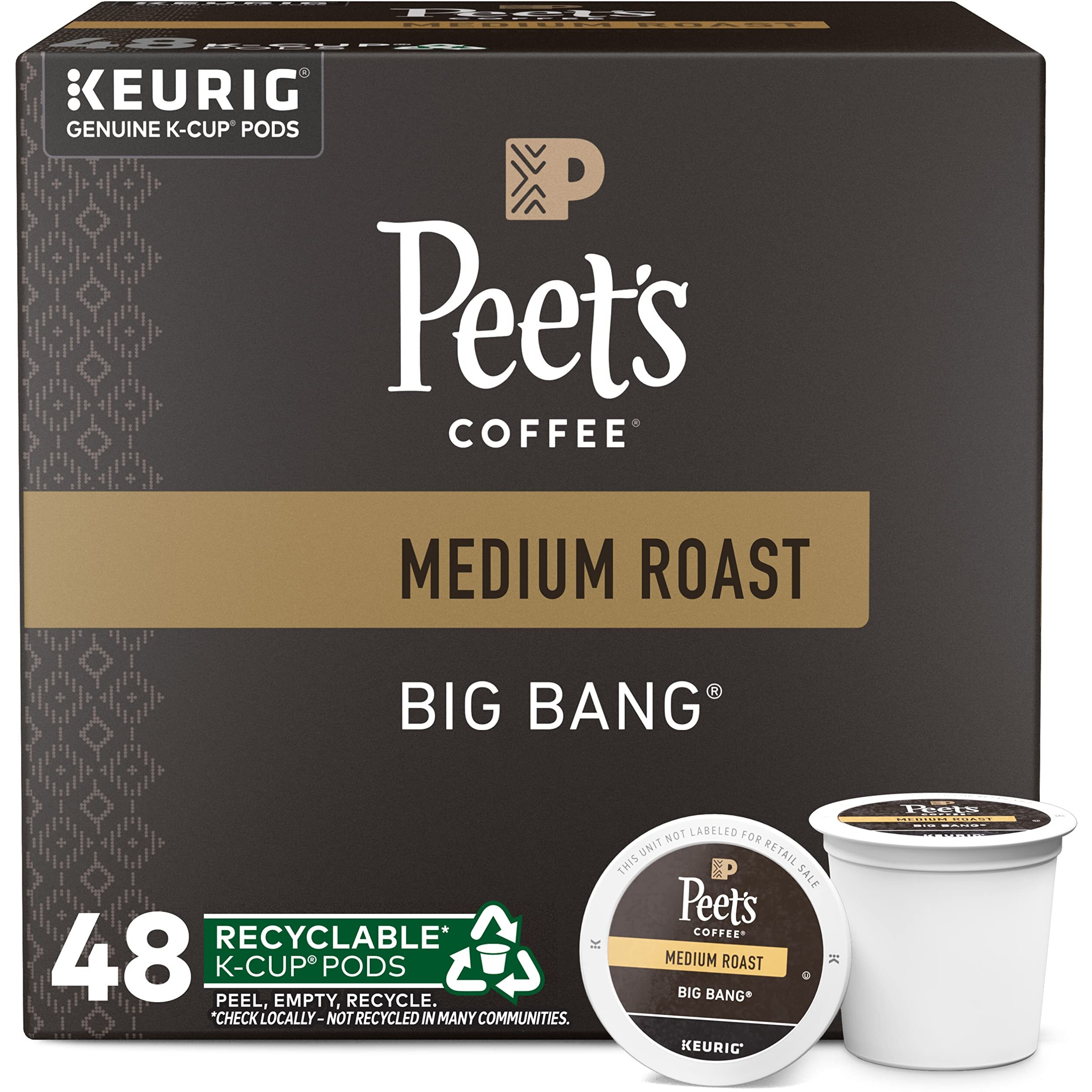 Peet's Coffee, Medium Roast K-Cup Pods For Keurig Brewers - Big Bang 48 Count (1 Box Of 48 K-Cup Pods)