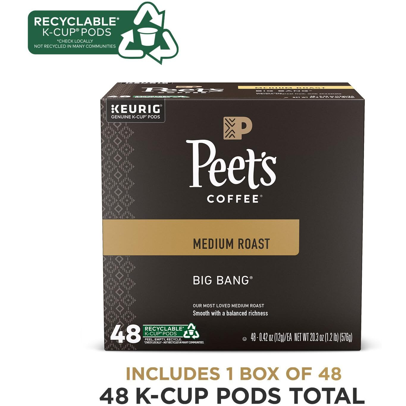 Peet's Coffee, Medium Roast K-Cup Pods For Keurig Brewers - Big Bang 48 Count (1 Box Of 48 K-Cup Pods)