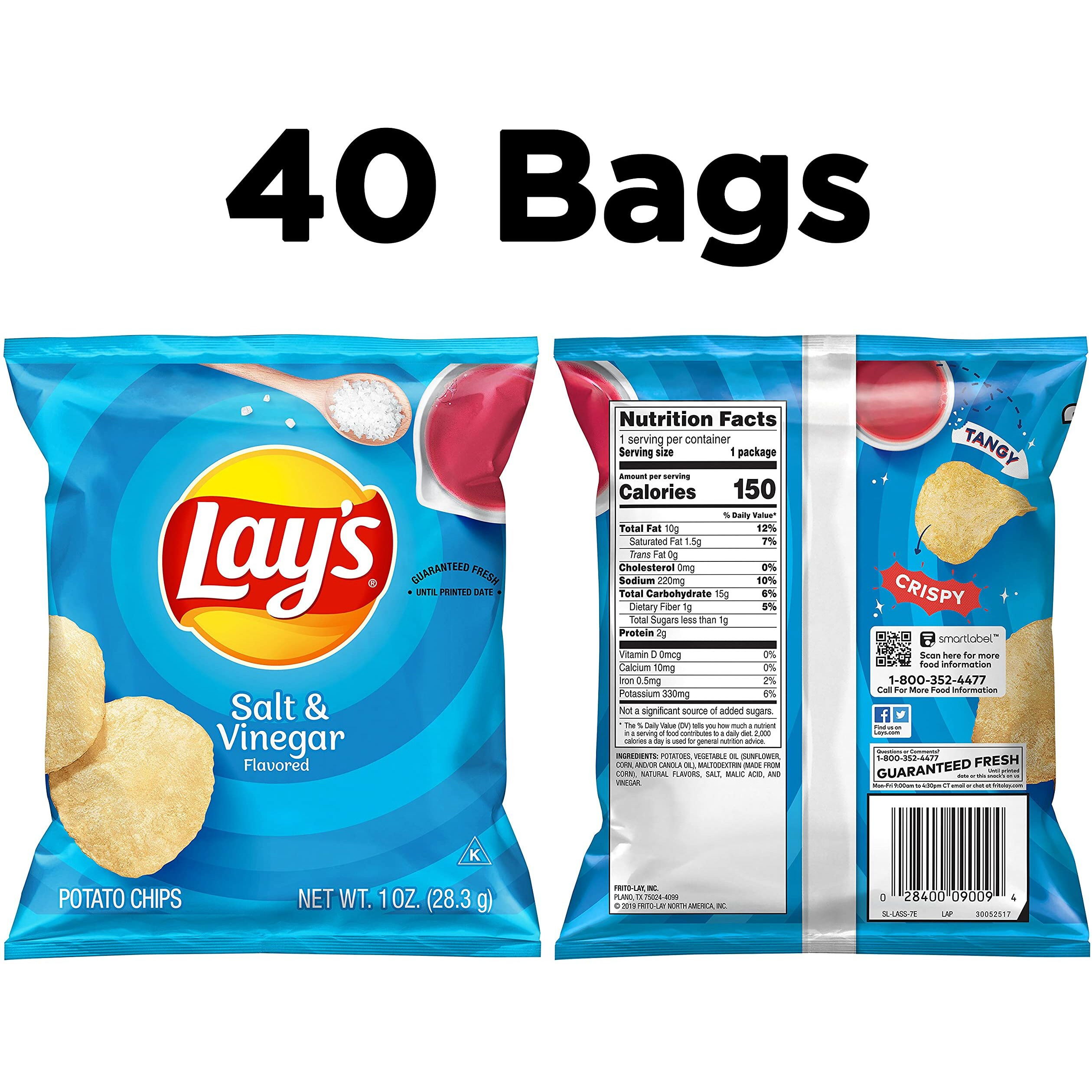 Lay's Salt & Vinegar Flavored Potato Chips, (40 Count)