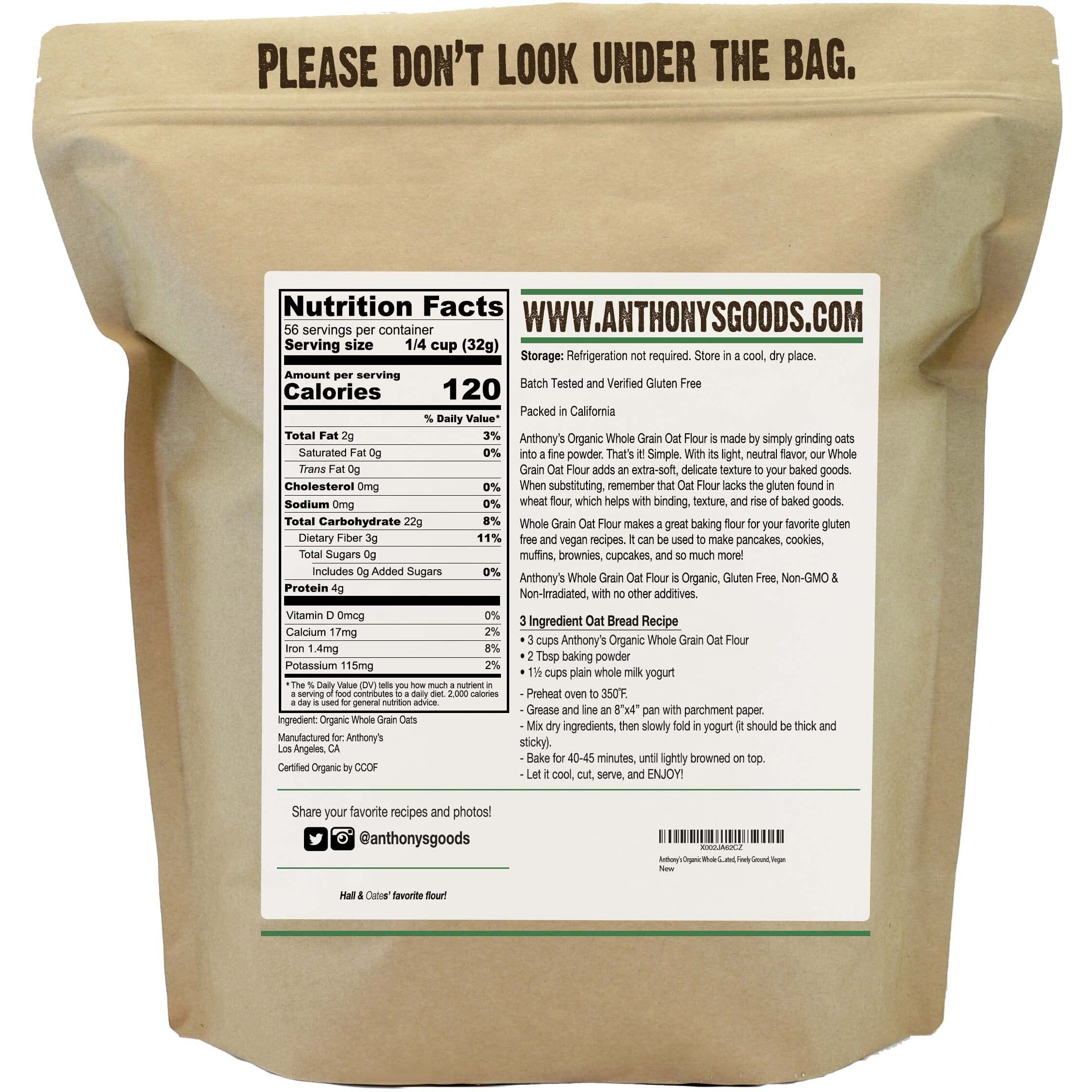 Anthony's Organic Whole Grain Oat Flour, 4 Lb, Gluten Free, Non Gmo, Non Irradiated, Finely Ground, Vegan
