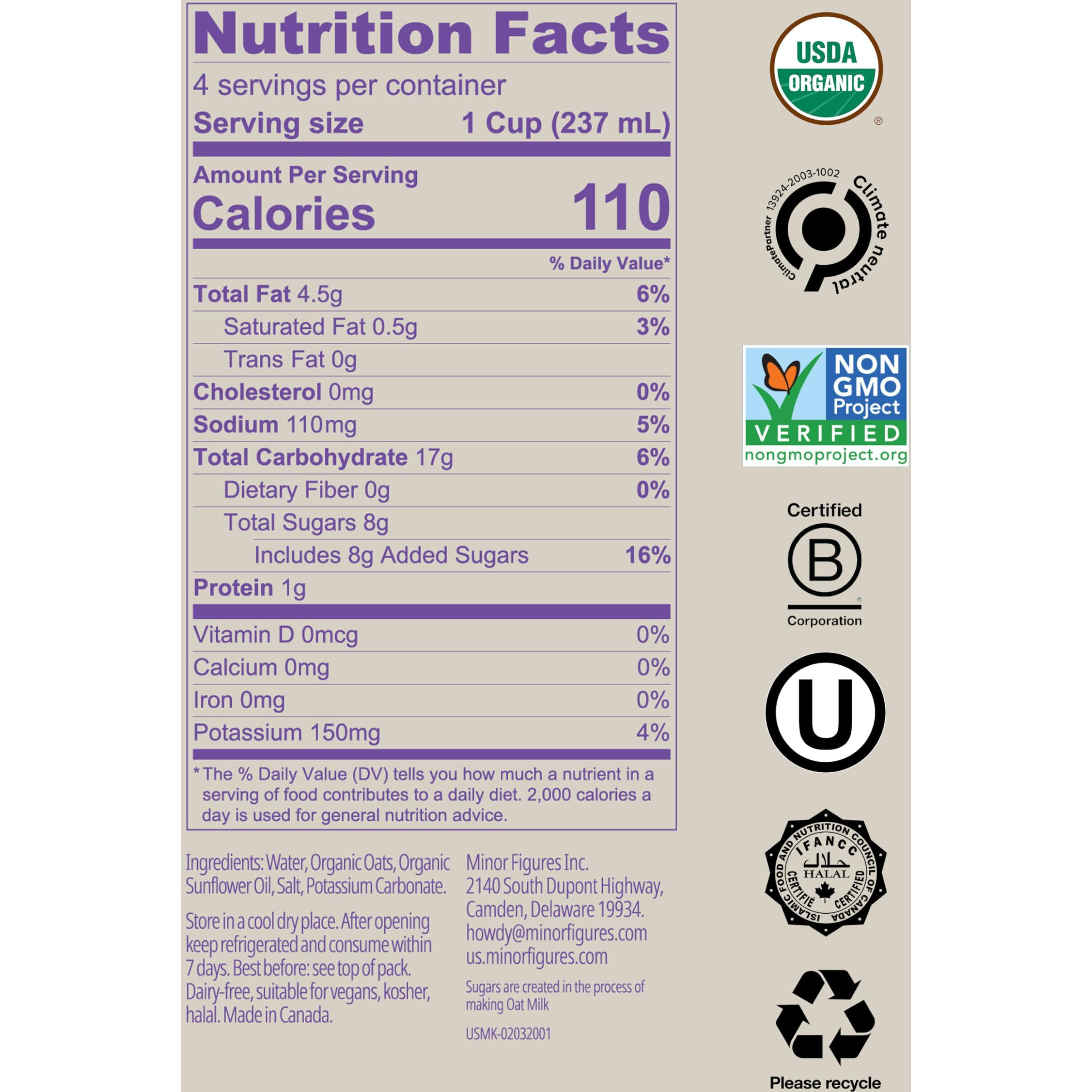 Minor Figures - Oat Milk - Organic - Barista Standard - 32 Oz - 6 Pack - Non Gmo - Plant Based - Vegan - Dairy Free - Shelf Stable - Unsweetened