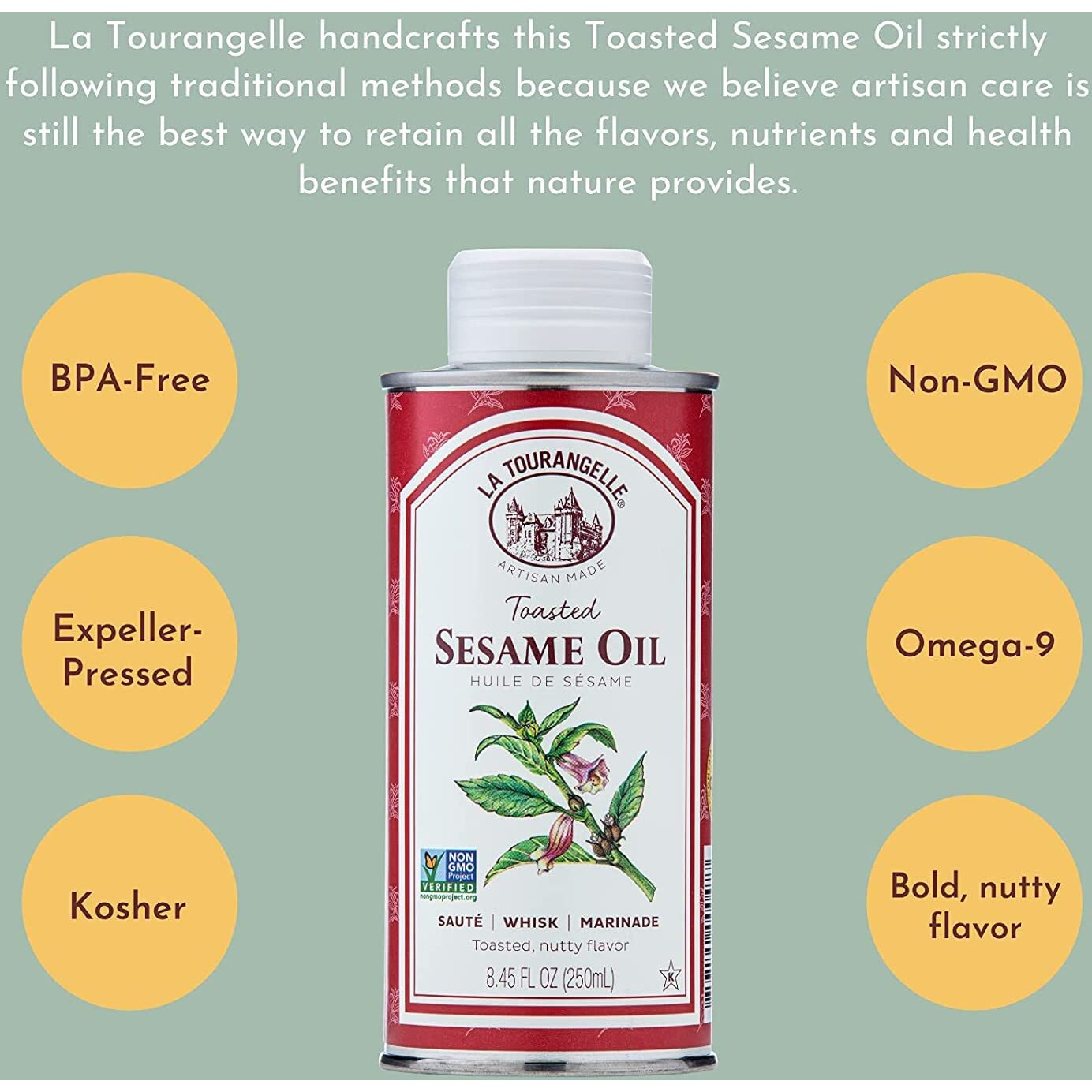 La Tourangelle, Toasted Sesame Oil, Great For Cooking, Add To Noodles, Stir-Fry, Vegetables, Vinaigrettes, And Marinades, 16.9 Fl Oz