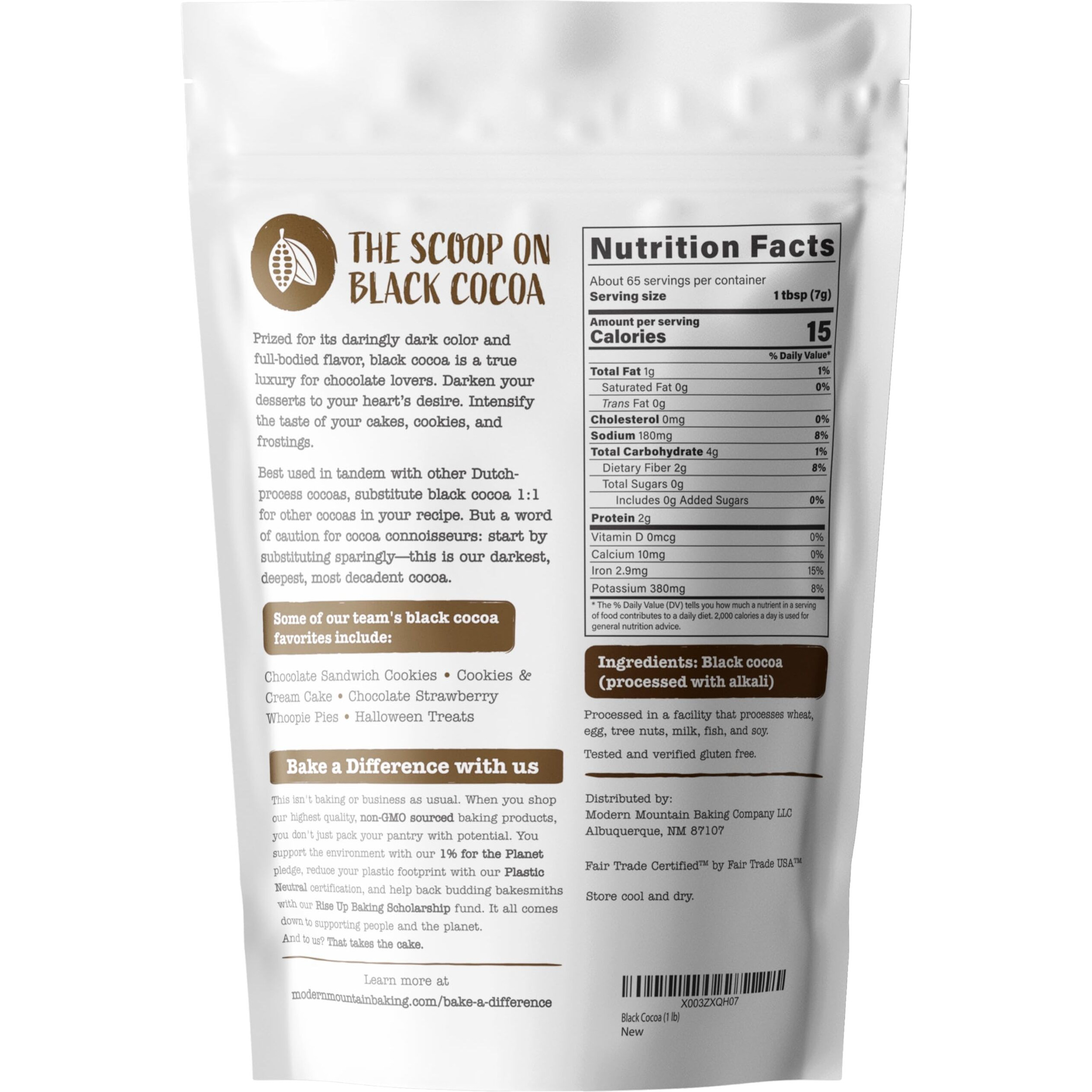 Black Cocoa Powder (1 Lb) Bake The Darkest Chocolate Baked Goods, Achieve Rich Chocolate Flavor, All-Natural Substitute For Black Food Coloring, Dutch-Processed Cocoa Powder, Unsweetened, Extra Dark, Fair Trade Certified