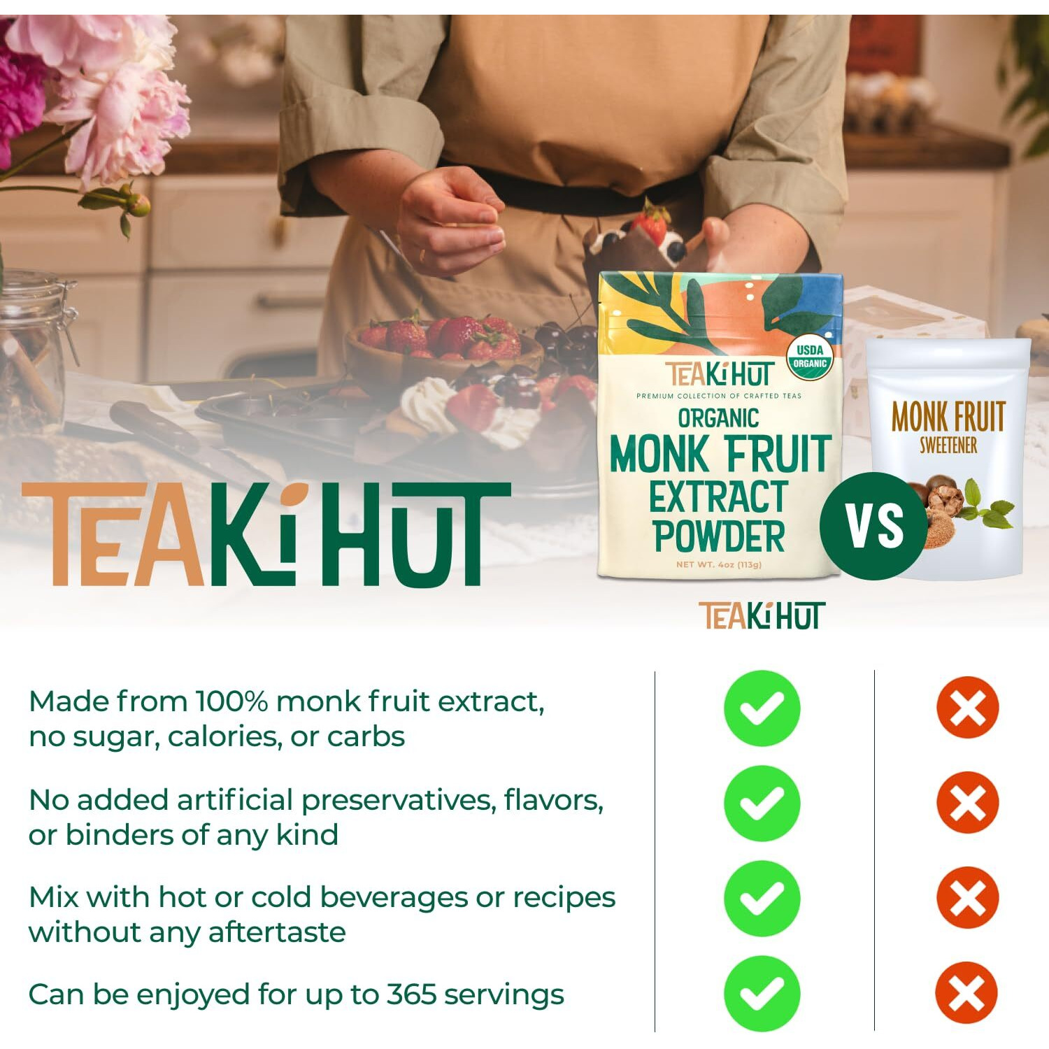 Organic Pure Monk Fruit Sweetener, No Erythritol 4Oz, 100% Monk Fruit Extract Organic Powder For Keto And Paleo Diet, No Aftertaste, Zero Calories, Zero Carbs, Pure Monk Fruit Powder, 322 Servings