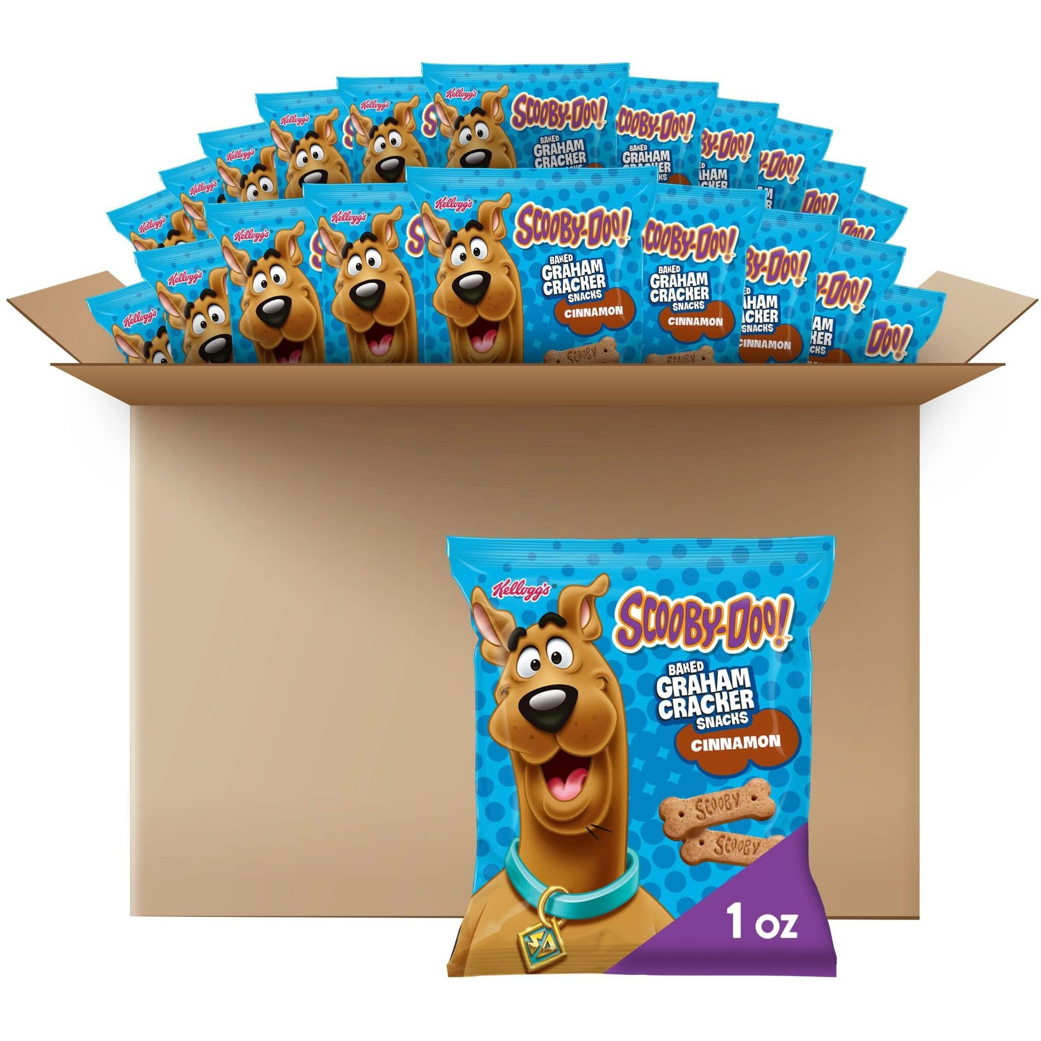 Kellogg's Scooby-Doo Baked Graham Cracker Snacks, Lunch Snacks, Snack Crackers, Cinnamon (40 Pouches)