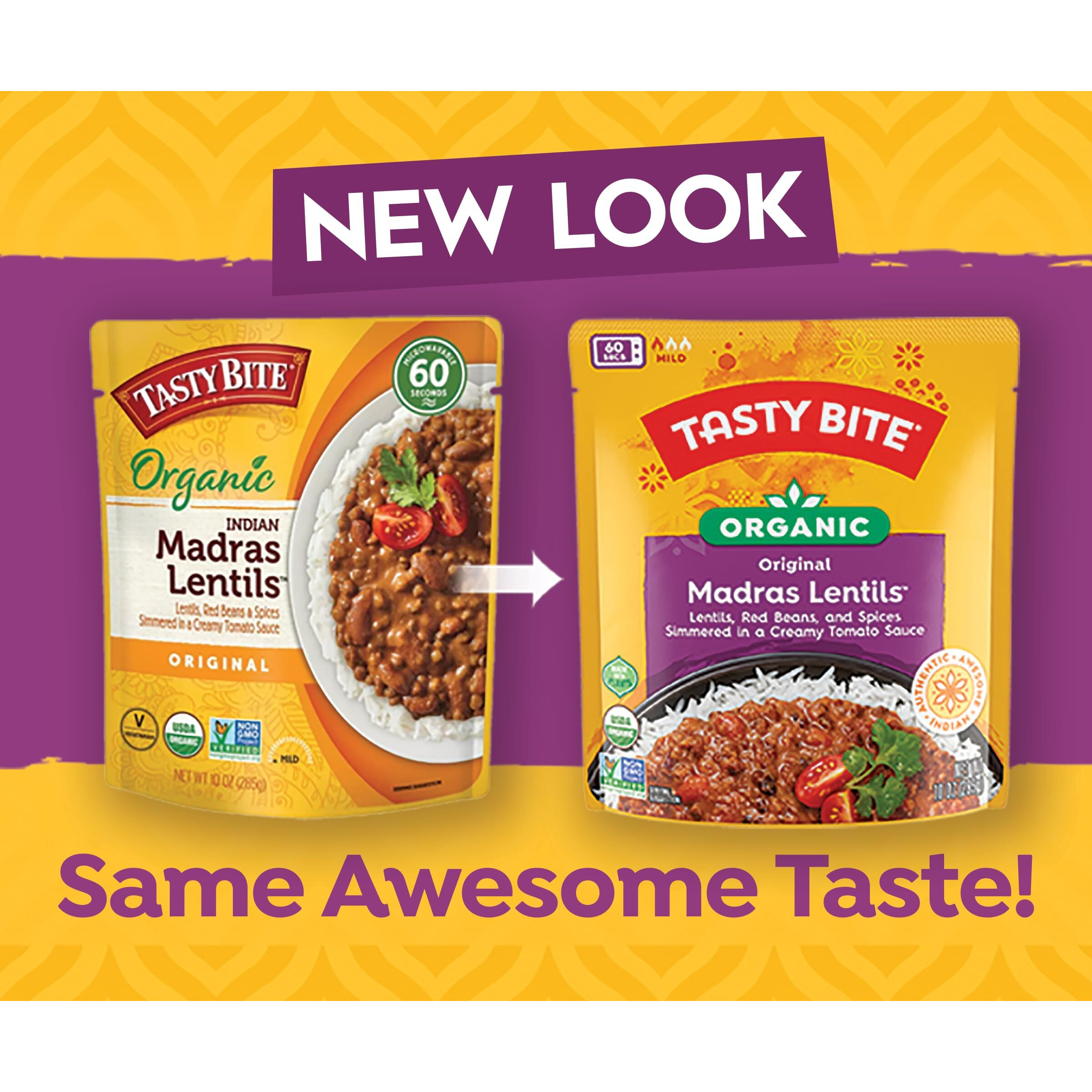 Tasty Bite Organic Madras Lentils, 10 Ounce, Pack Of 6, Ready To Eat, Microwavable Entree, Vegetarian
