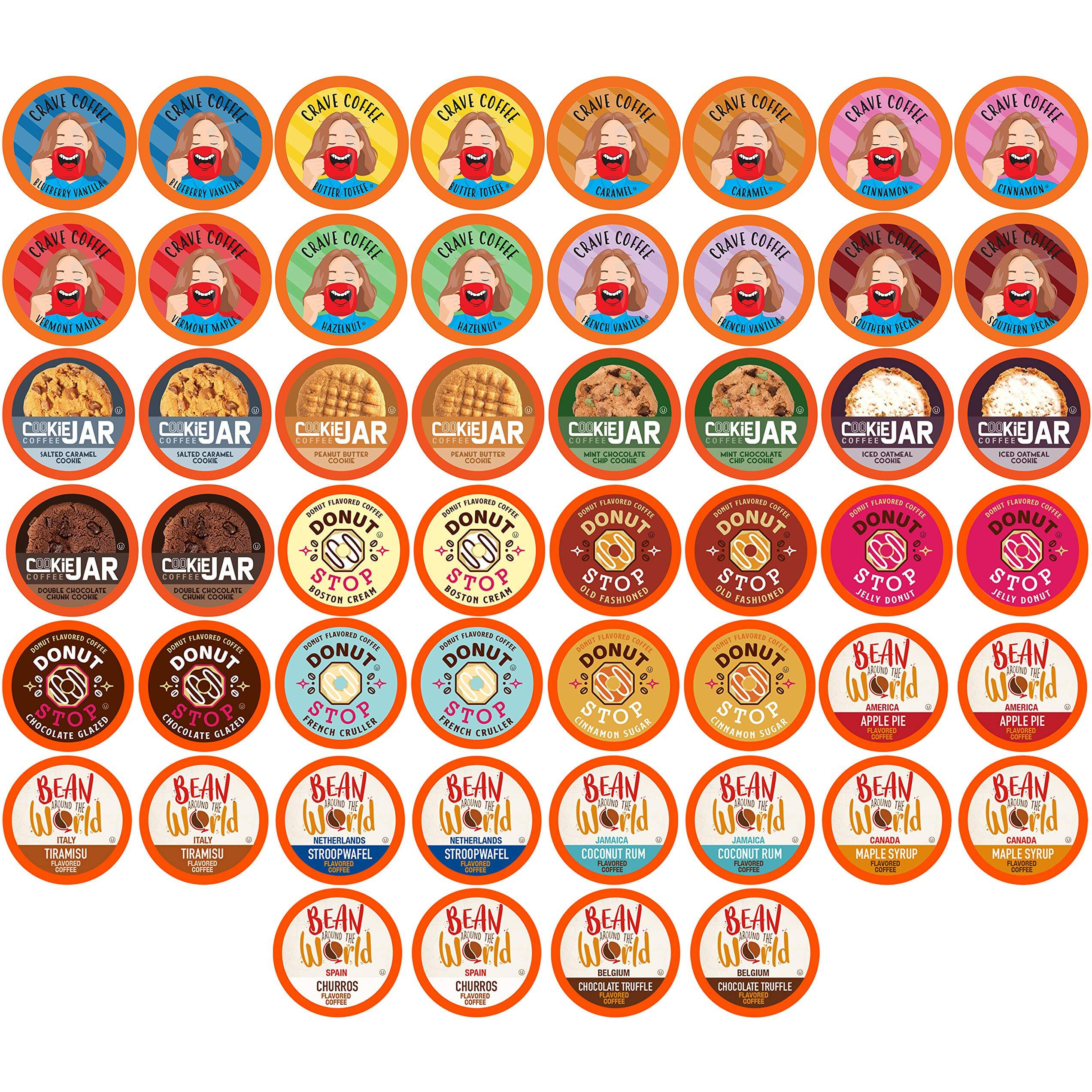 Coffee Pod Variety Packs Sampler, Compatible With K Cup Brewers Including 2.0, Assorted Variety Pack (Assorted Flavored Coffee, 52 Count (Pack Of 1)