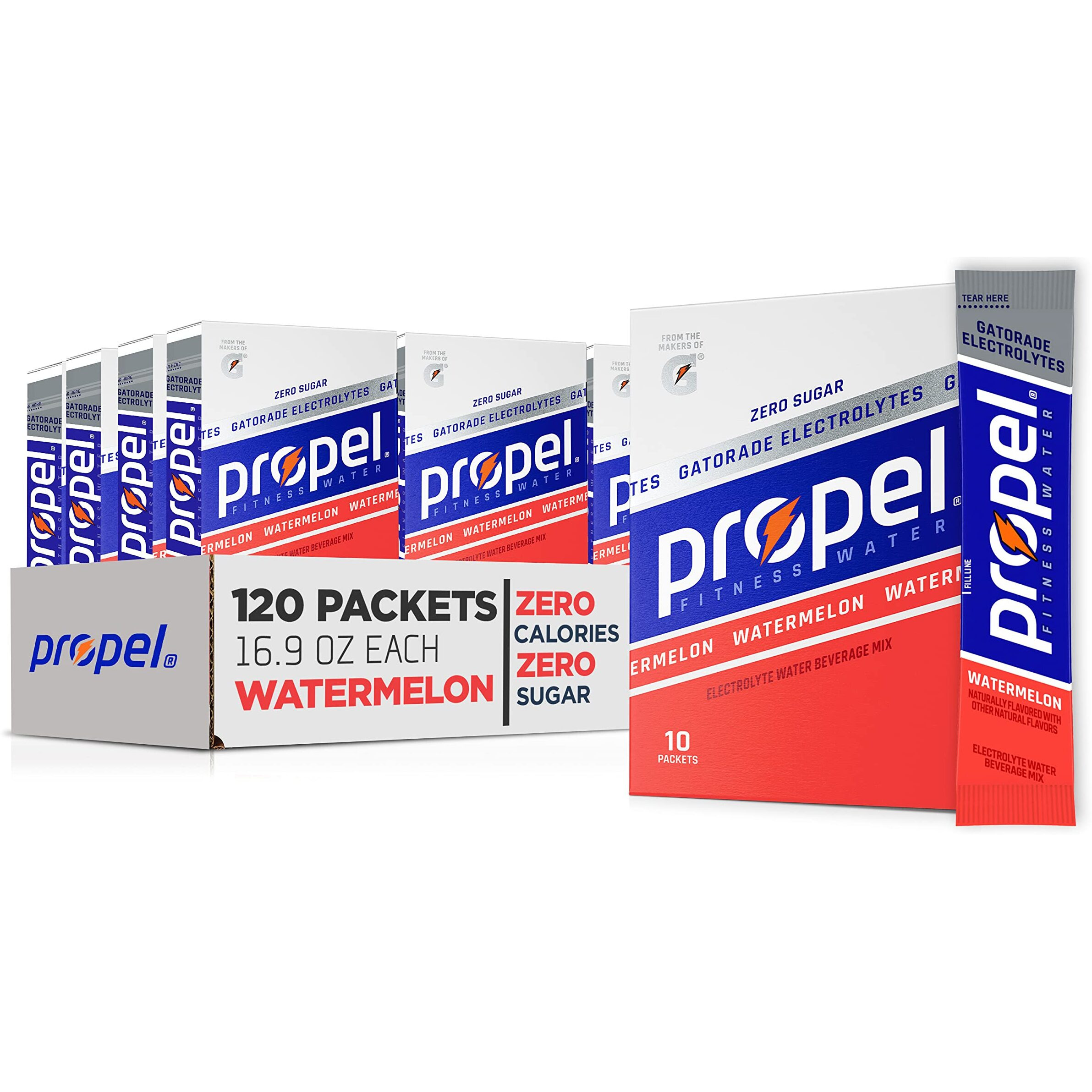 Propel Powder Packets. Watermelon With Electrolytes, Vitamins And No Sugar, 10 Count (Pack Of 12) - Packaging May Vary