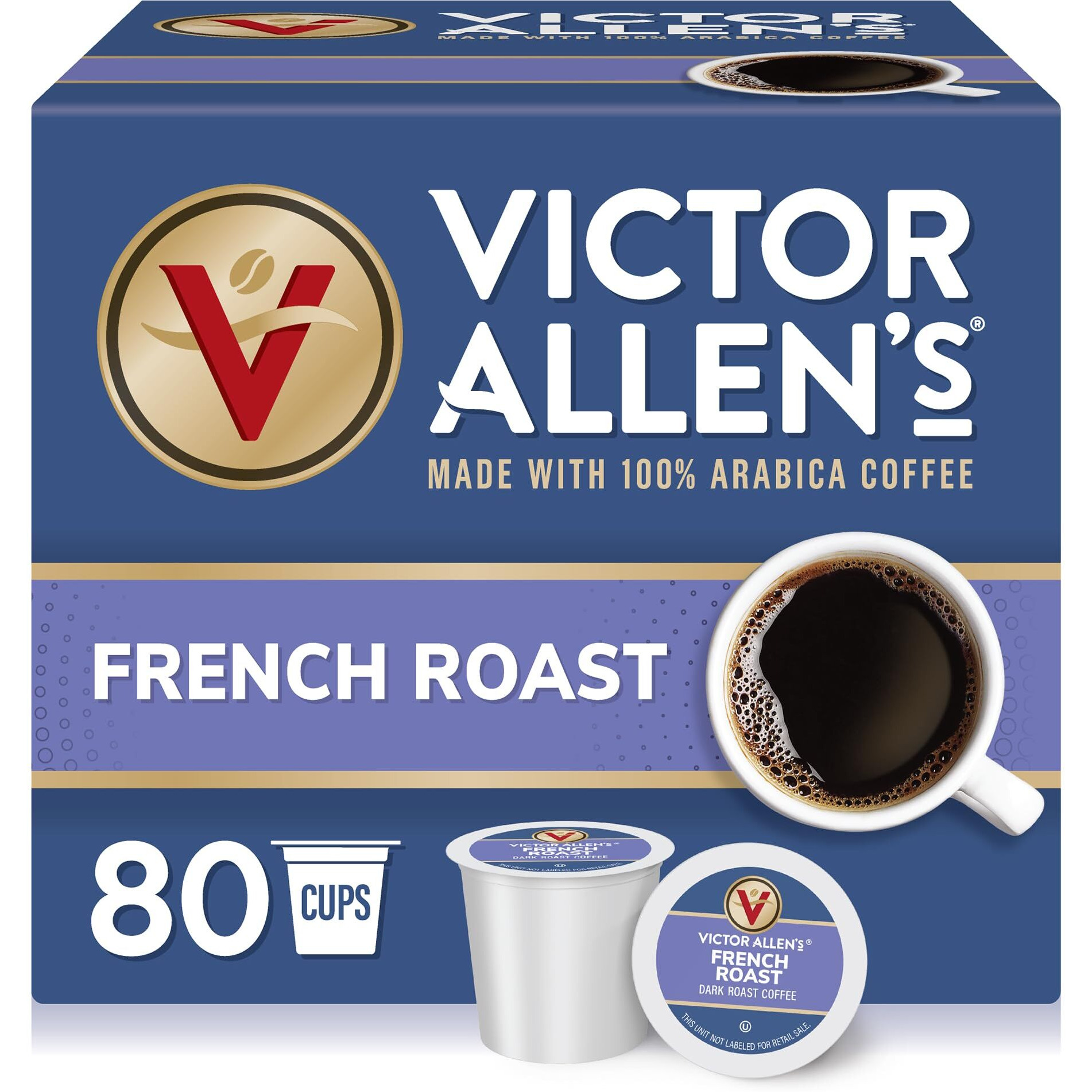 Victor Allen's Coffee French Roast, Dark Roast, 80 Count, Single Serve Coffee Pods For Keurig K-Cup Brewers