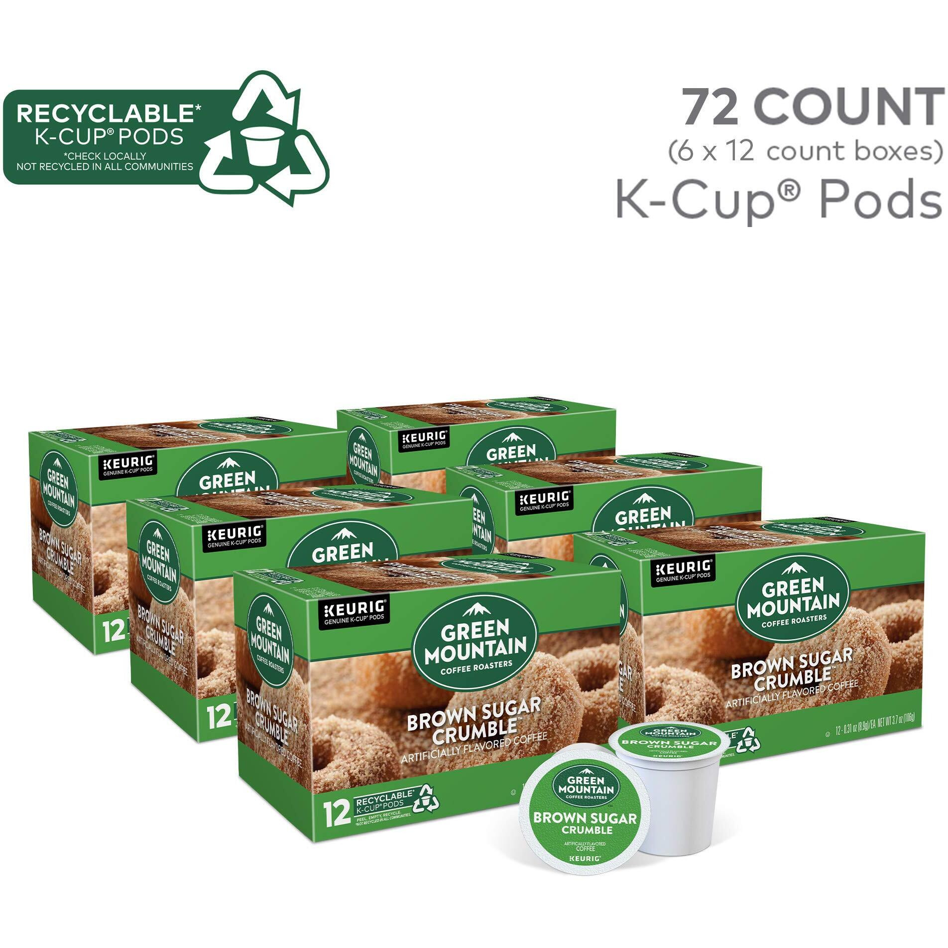 Green Mountain Coffee Roasters Brown Sugar Crumble Keurig Single-Serve K-Cup Pods, Medium Roast Coffee, 72 Count (6 Packs Of 12)