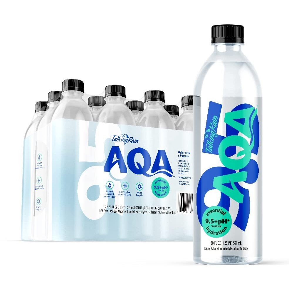 Talking Rain Aqa Alkaline Ionized Bottled Water, 9.5 Ph, With Electrolytes And Minerals Added For Taste, 20 Fl Oz Bottle (Pack Of 12)