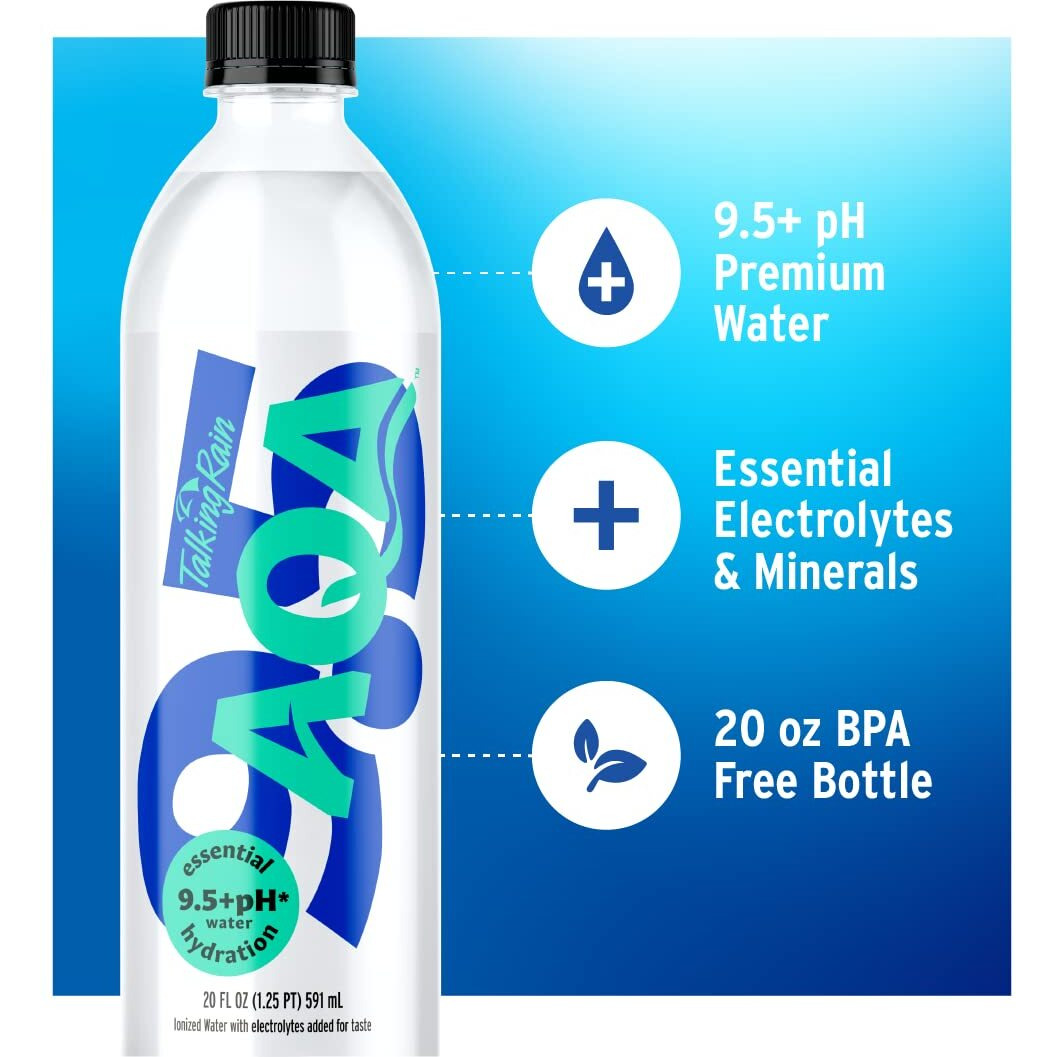 Talking Rain Aqa Alkaline Ionized Bottled Water, 9.5 Ph, With Electrolytes And Minerals Added For Taste, 20 Fl Oz Bottle (Pack Of 12)