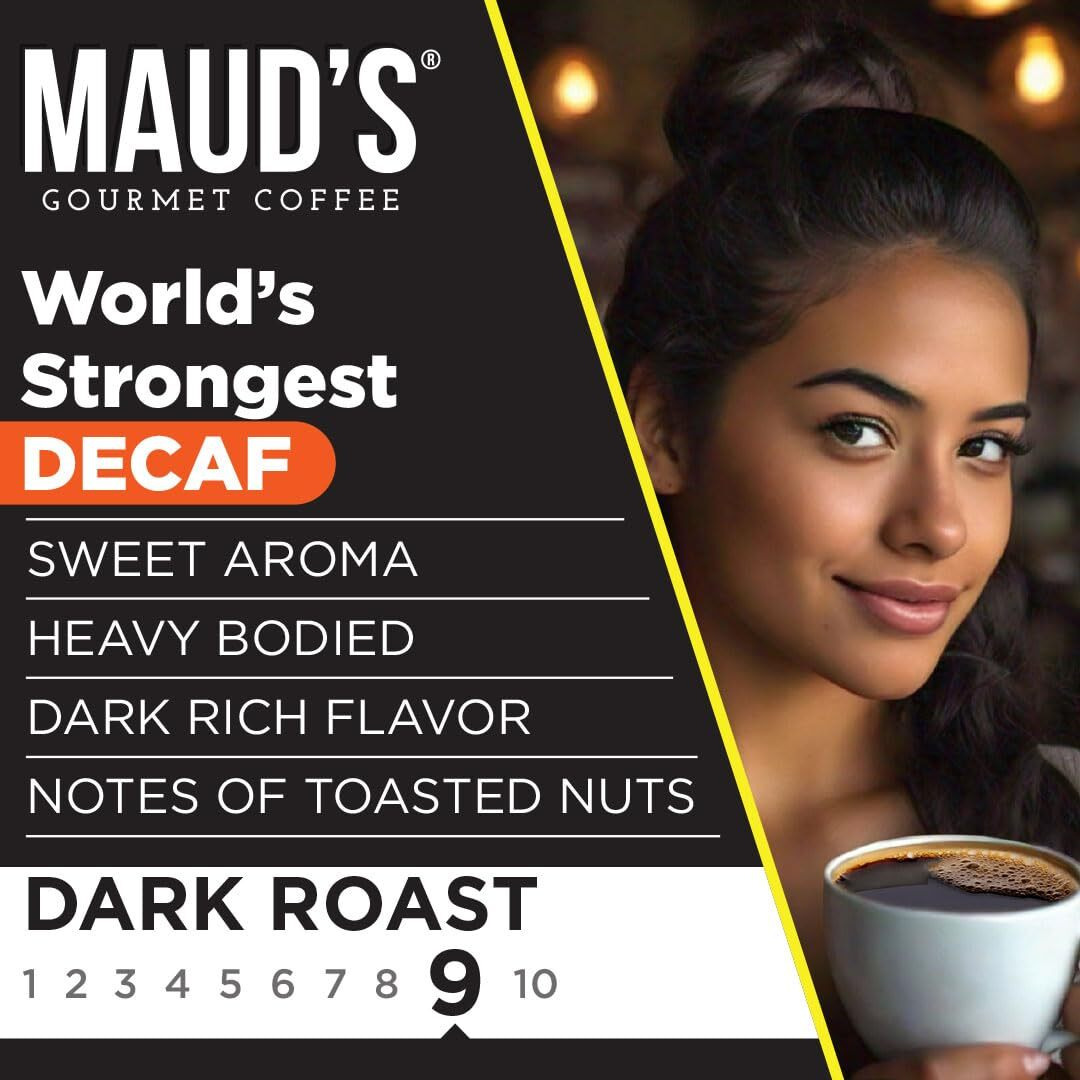 Maud's Decaf World's Strongest Dark Roast Coffee Pods, 100 Ct | Decaf World's Strongest | 100% Arabica Dark Roast Coffee | Solar Energy Produced Recyclable Pods Compatible With Keurig K Cups Maker