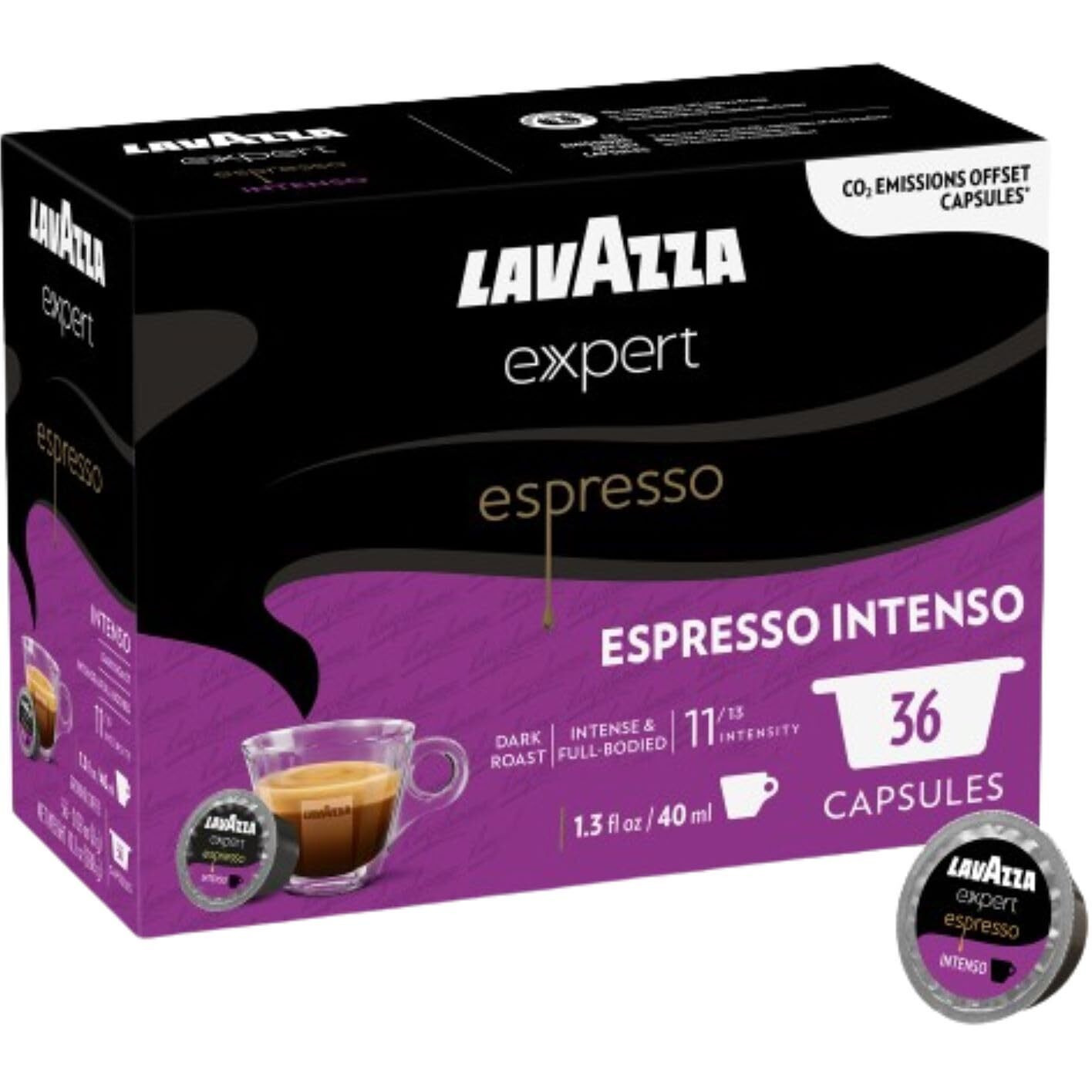 Lavazza Expert Espresso Intenso Coffee Capsules, Intense, Dark Roast, Arabica And Robusta, Notes Of Dried Fruit, Intensity 11 Out 13, Espresso Preparation, Blended And Roasted In Italy, (36 Capsules)