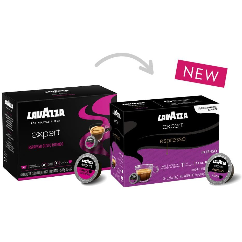 Lavazza Expert Espresso Intenso Coffee Capsules, Intense, Dark Roast, Arabica And Robusta, Notes Of Dried Fruit, Intensity 11 Out 13, Espresso Preparation, Blended And Roasted In Italy, (36 Capsules)